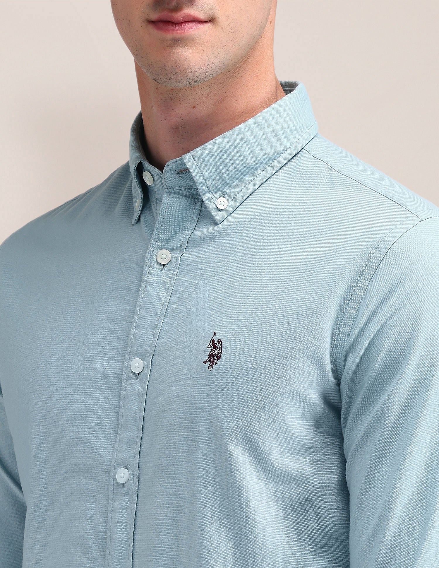 Tailored Fit Solid Shirt Light-Blue - U.S. Polo Assn. India | Large