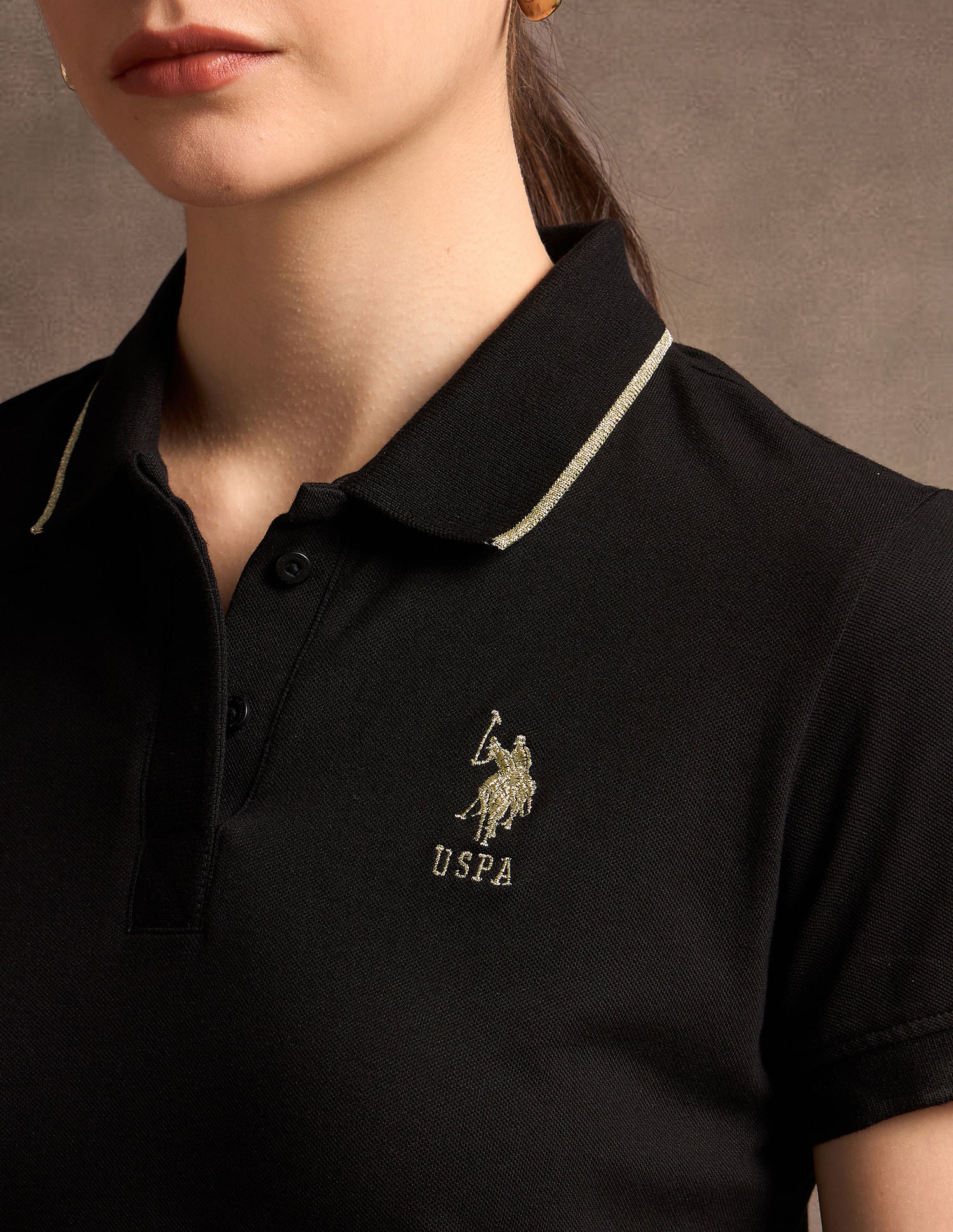 Lurex Tipped Solid Polo Shirt Black - U.S. POLO ASSN. | Large