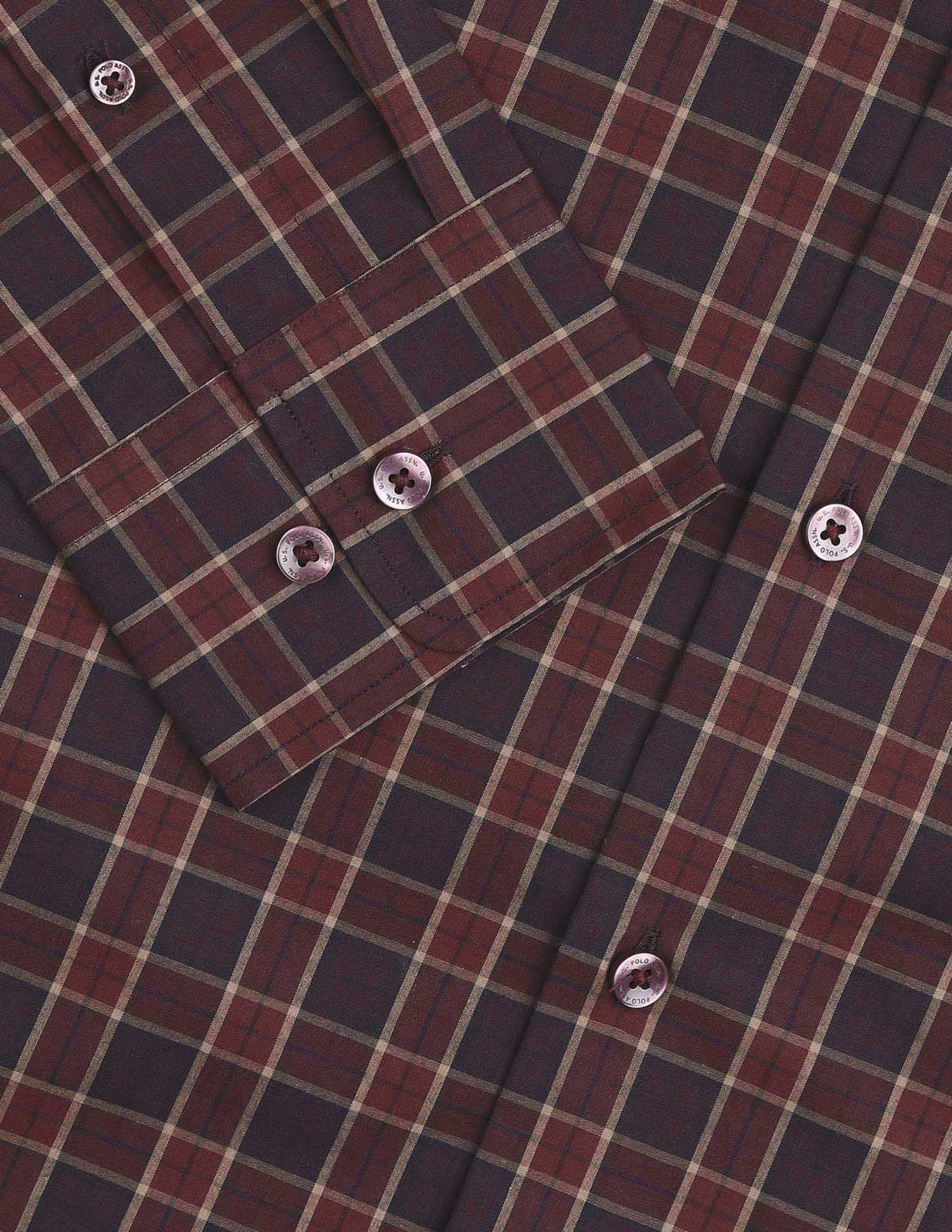 Tailored Fit Tartan Checked Shirt Burgundy - U.S. Polo Assn. India | Large