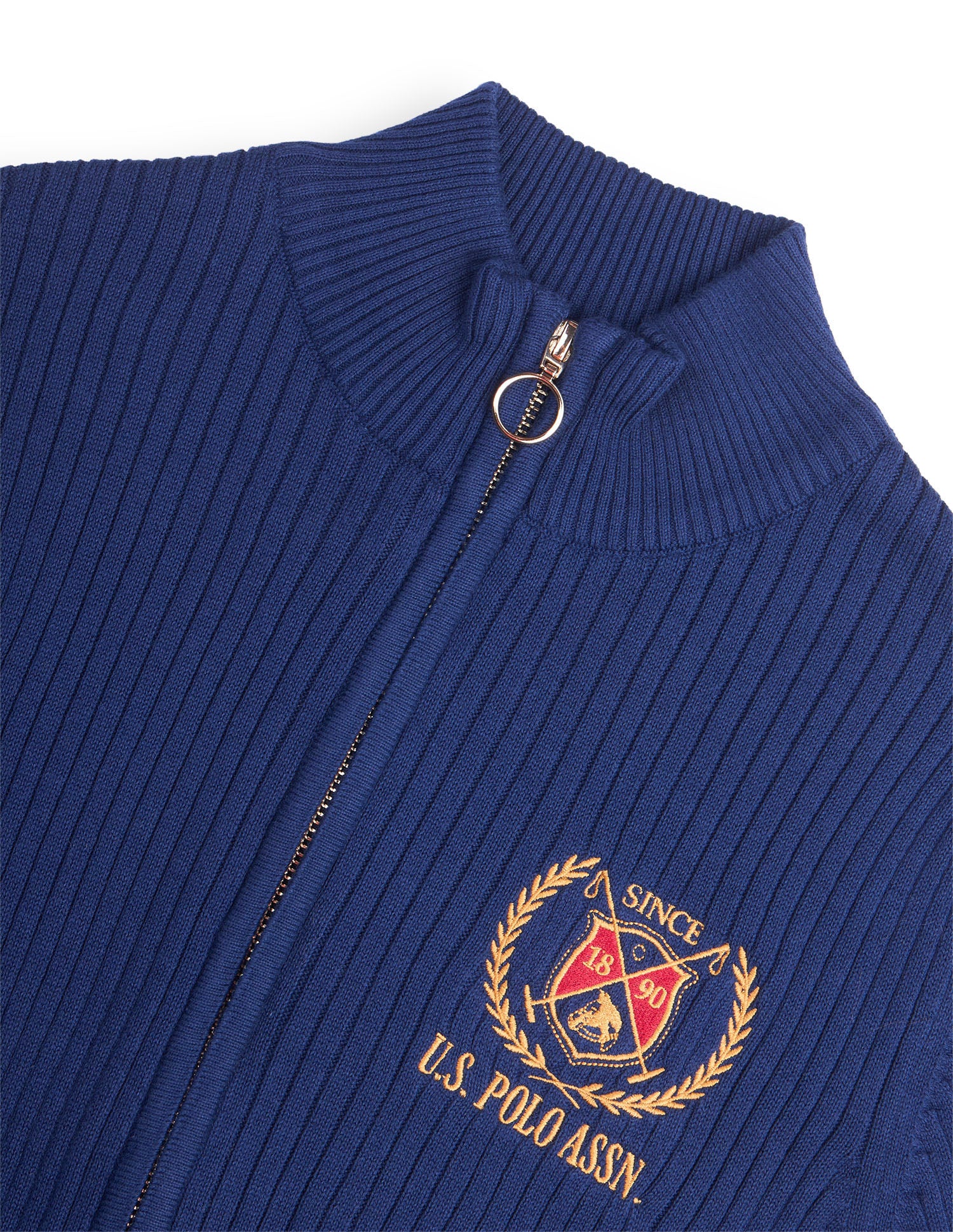 Patterned Knit Regular Fit Zipper Sweater Navy - U.S. Polo Assn. India | Large