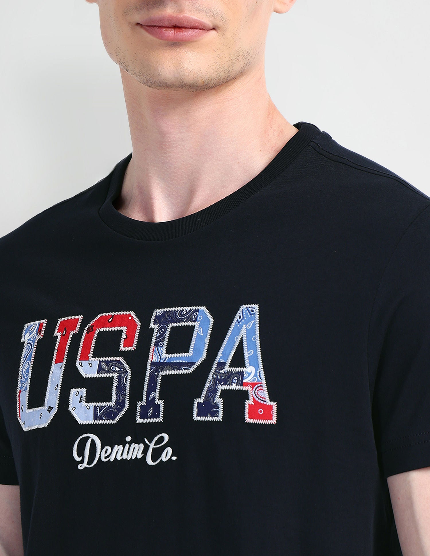 Brand Printed Cotton T-Shirt Navy - U.S. Polo Assn. India | Large