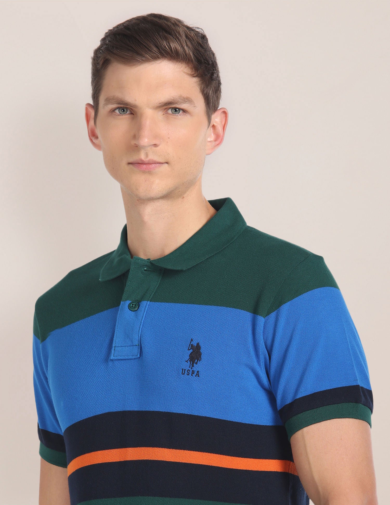 Colour Block Cotton Polo Shirt Green - U.S. POLO ASSN. | Large