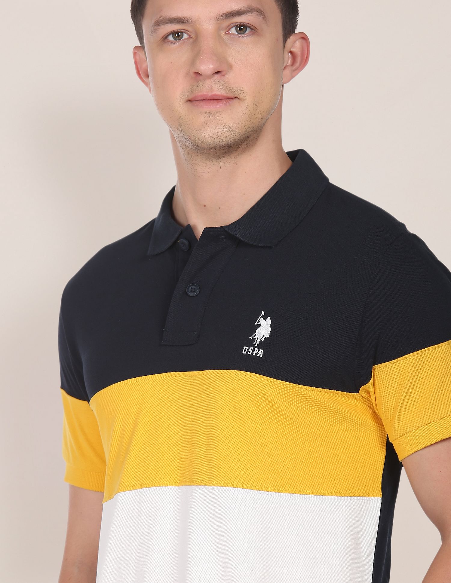 Colour Block Cotton Polo Shirt Mustard - U.S. Polo Assn. India | Large