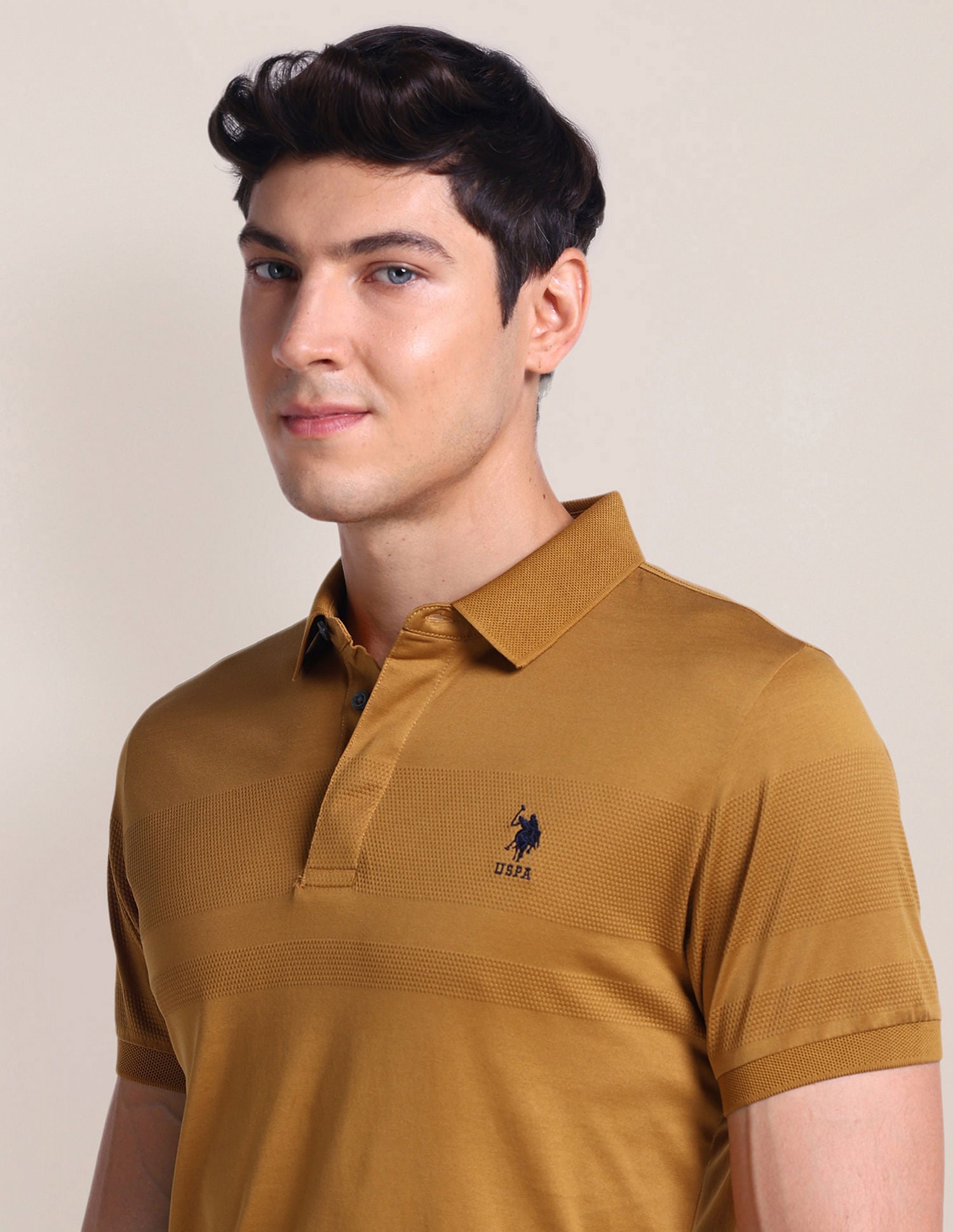 Pattern Knit Slim Polo Shirt Ochre - U.S. Polo Assn. India | Large