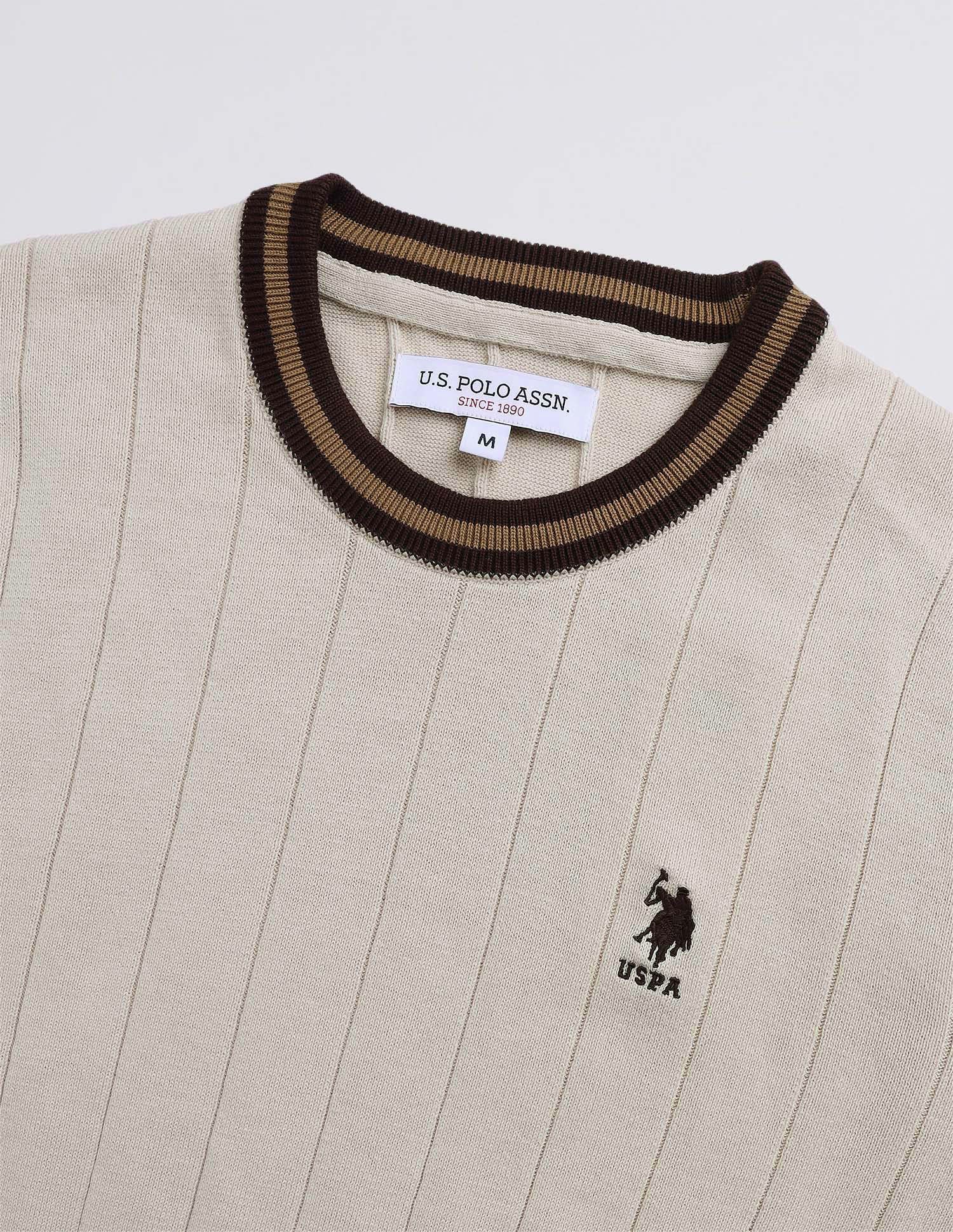 Vertical Striped Patterned Knit Sweater Beige - U.S. POLO ASSN. | Large