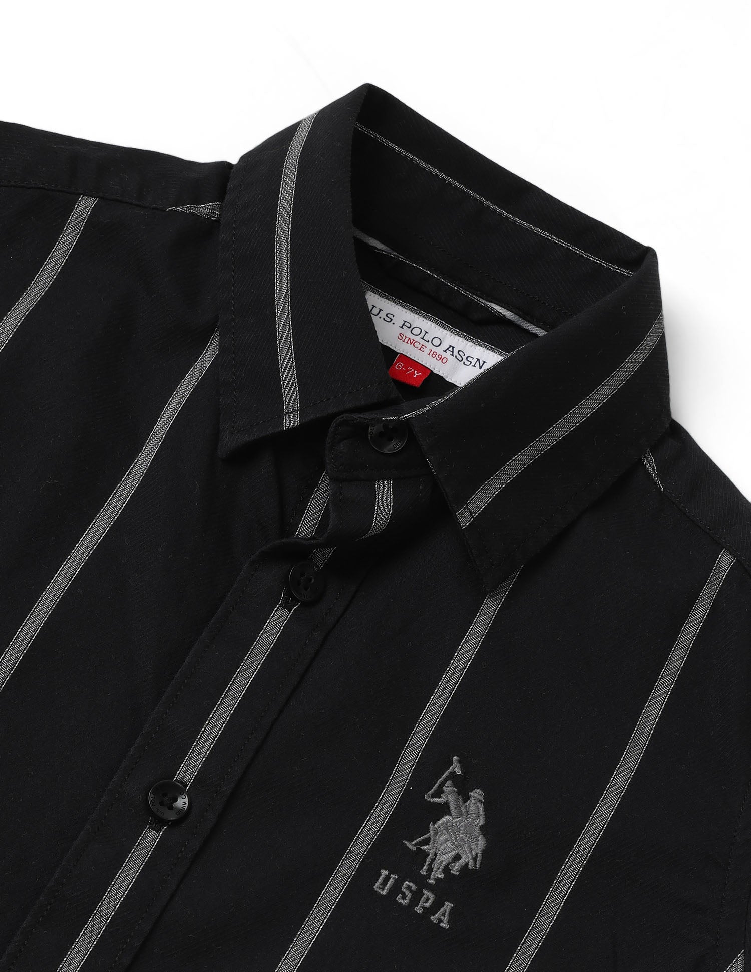 Boys Vertical Striped Regular Fit Shirt Black - U.S. POLO ASSN. | Large