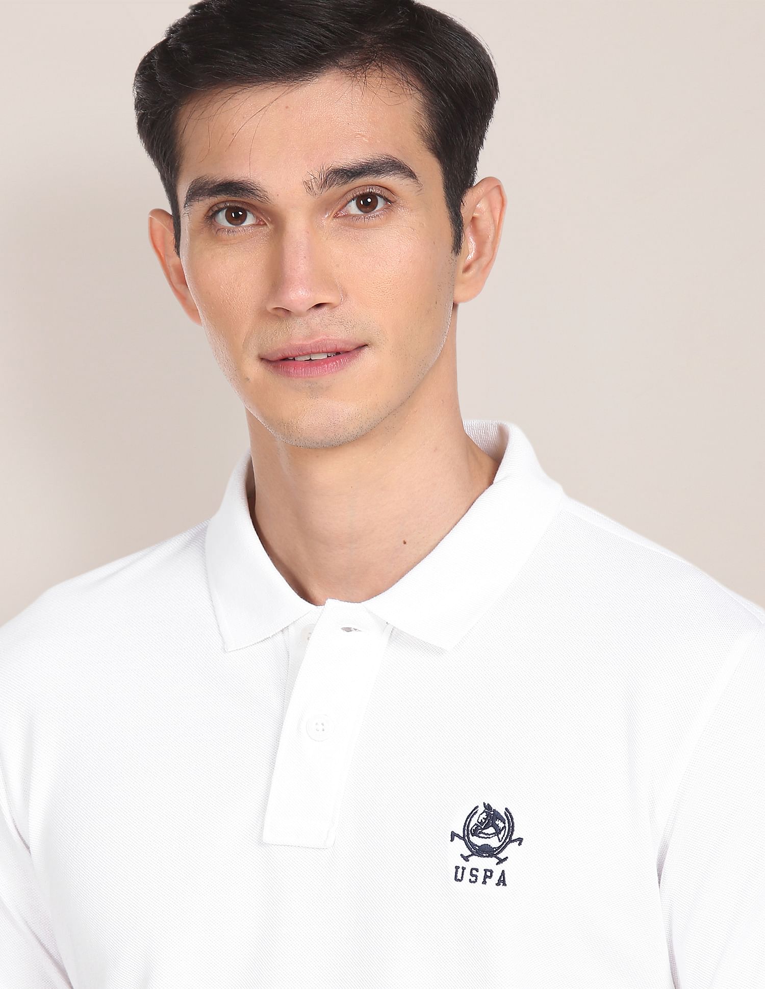 Pure Cotton Solid Polo Shirt White - U.S. POLO ASSN. | Large