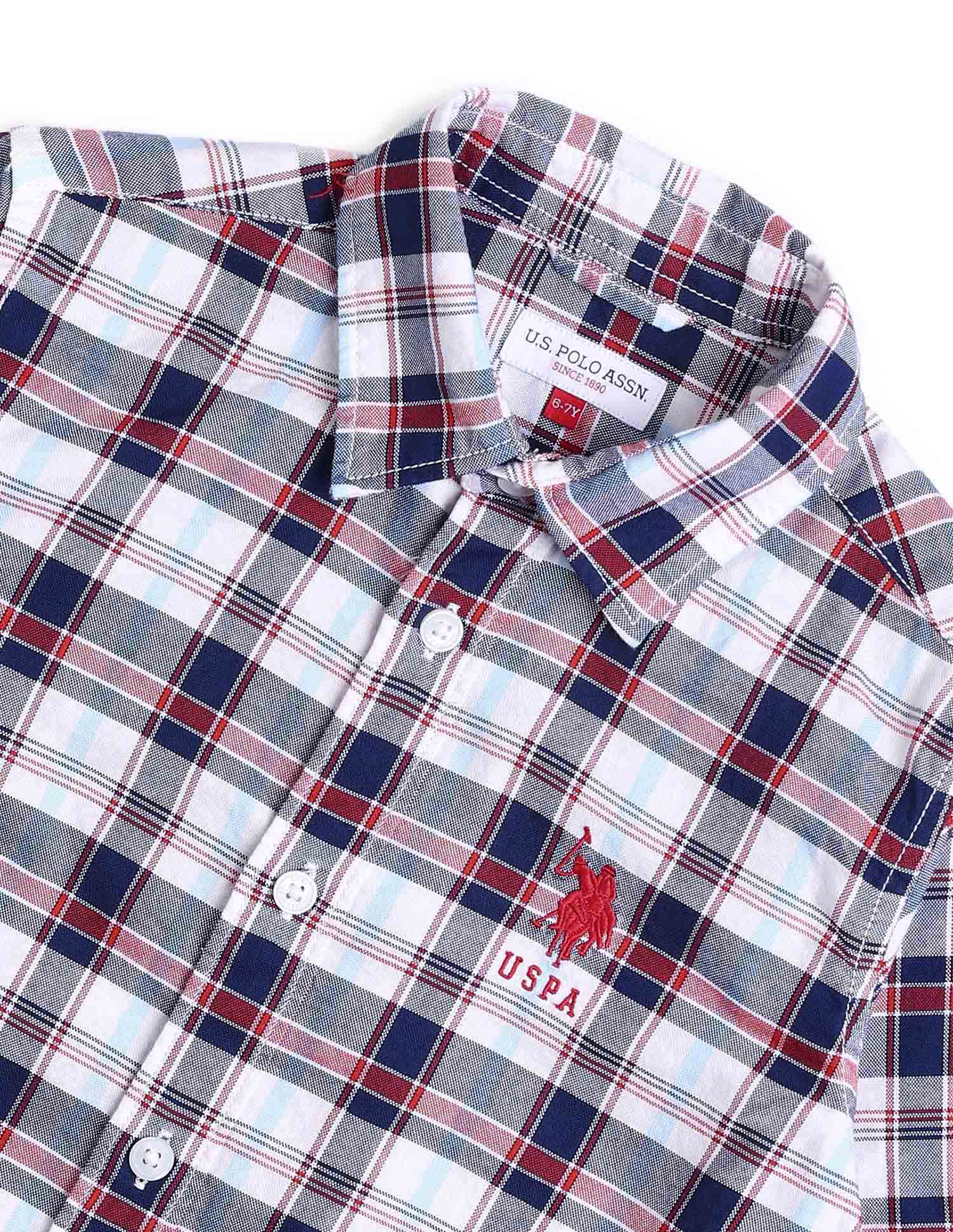 Boys Gingham Checked Regular Fit Shirt Light Blue - U.S. POLO ASSN. | Large
