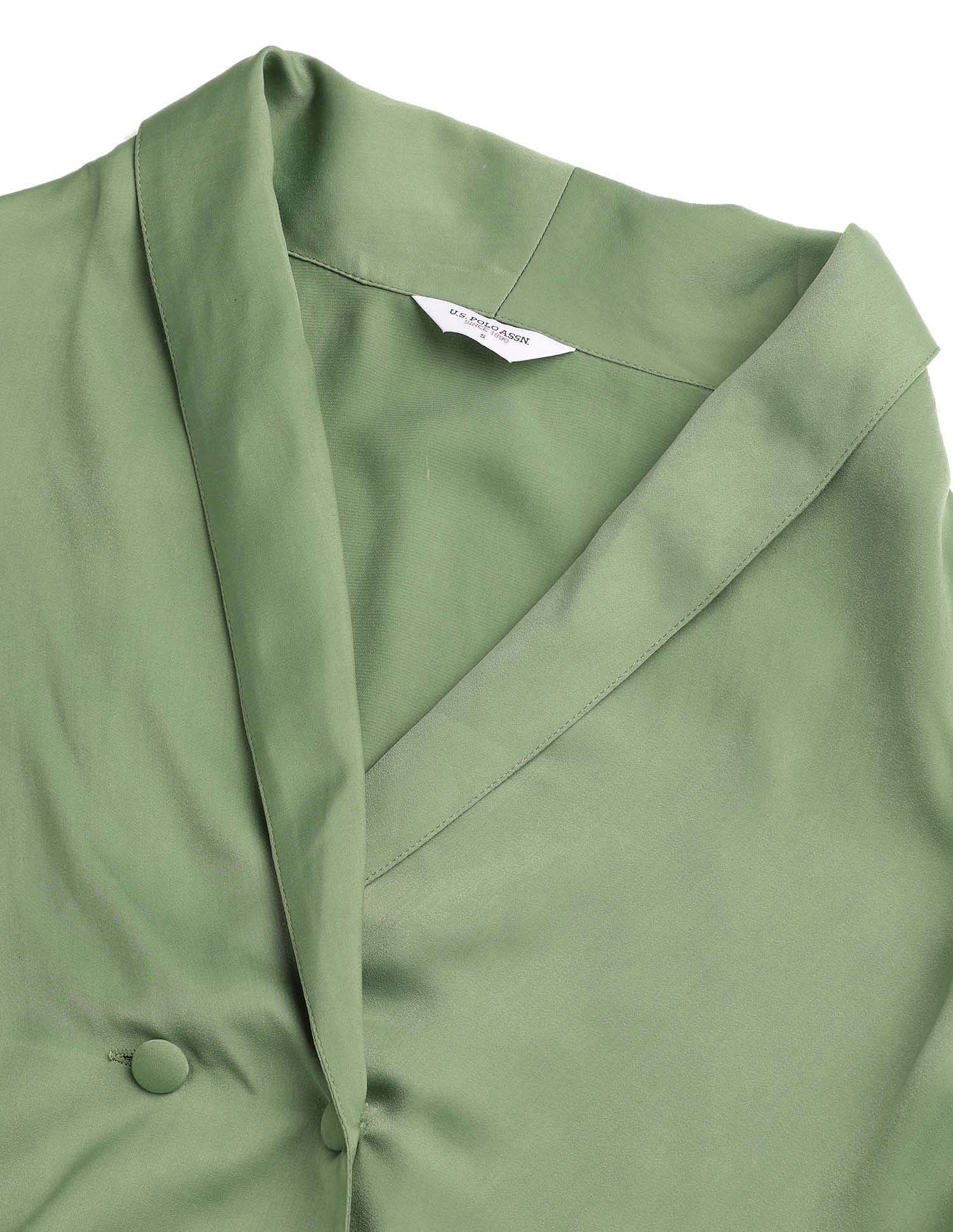 Double-Breated Satin Shirt Olive - U.S. POLO ASSN. | Large