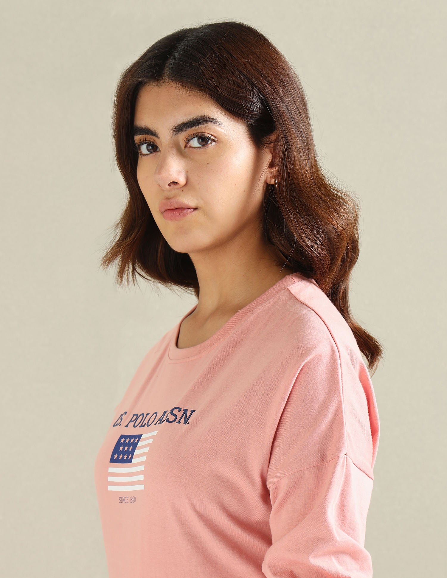 Drop Shoulder Pure Cotton T-Shirt Peach - U.S. POLO ASSN. | Large