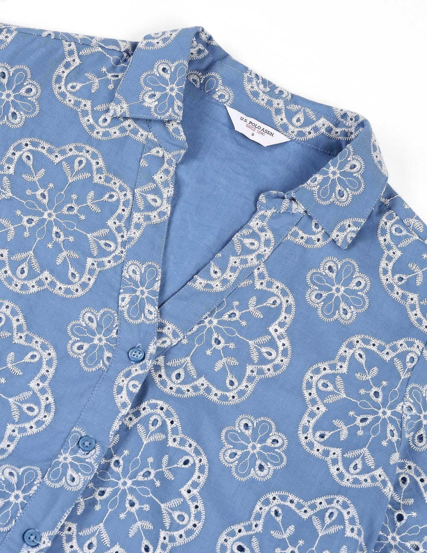 Schiffli Midi Shirt Dress Blue - U.S. Polo Assn. India | Large