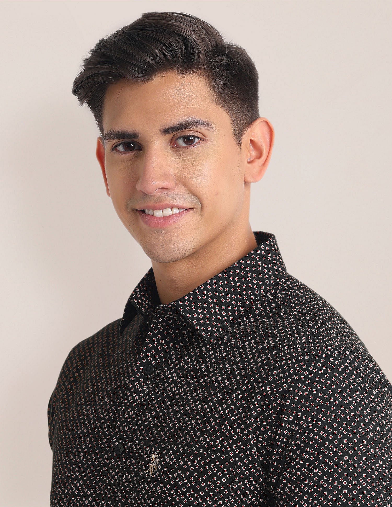 Geometric Print Tailored Fit Shirt Black - U.S. Polo Assn. India | Large