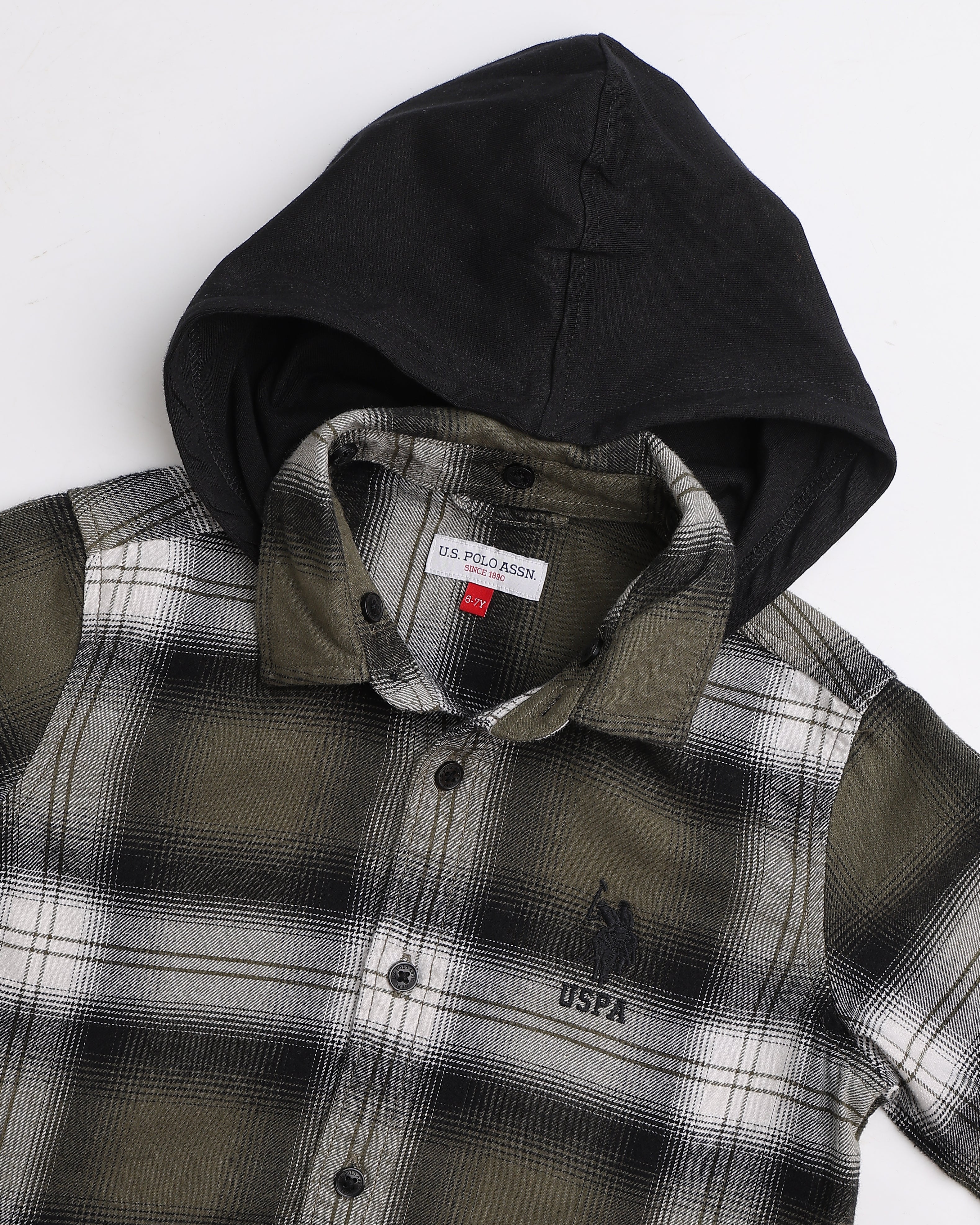 Boys Tartan Checked Regular Fit Shirt Olive - U.S. Polo Assn. India | Large