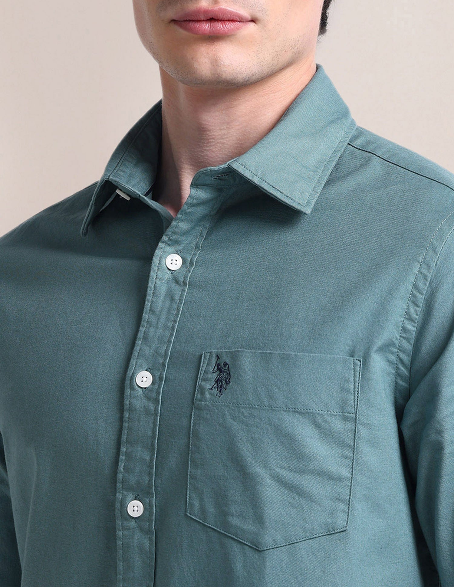Cutaway Collar Cotton Shirt Teal - U.S. Polo Assn. India | Large
