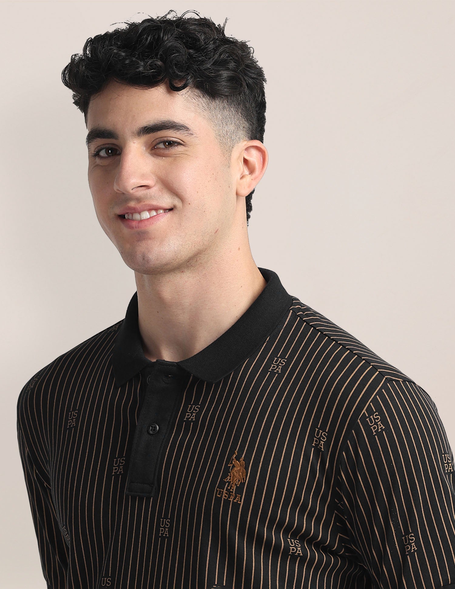 Vertical Stripe Slim Fit Polo Shirt Black - U.S. Polo Assn. India | Large