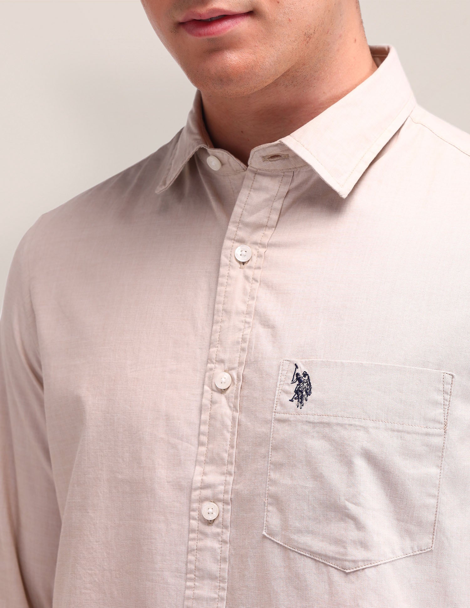 Textured Pattern Poplin Shirt Light Pink - U.S. Polo Assn. India | Large