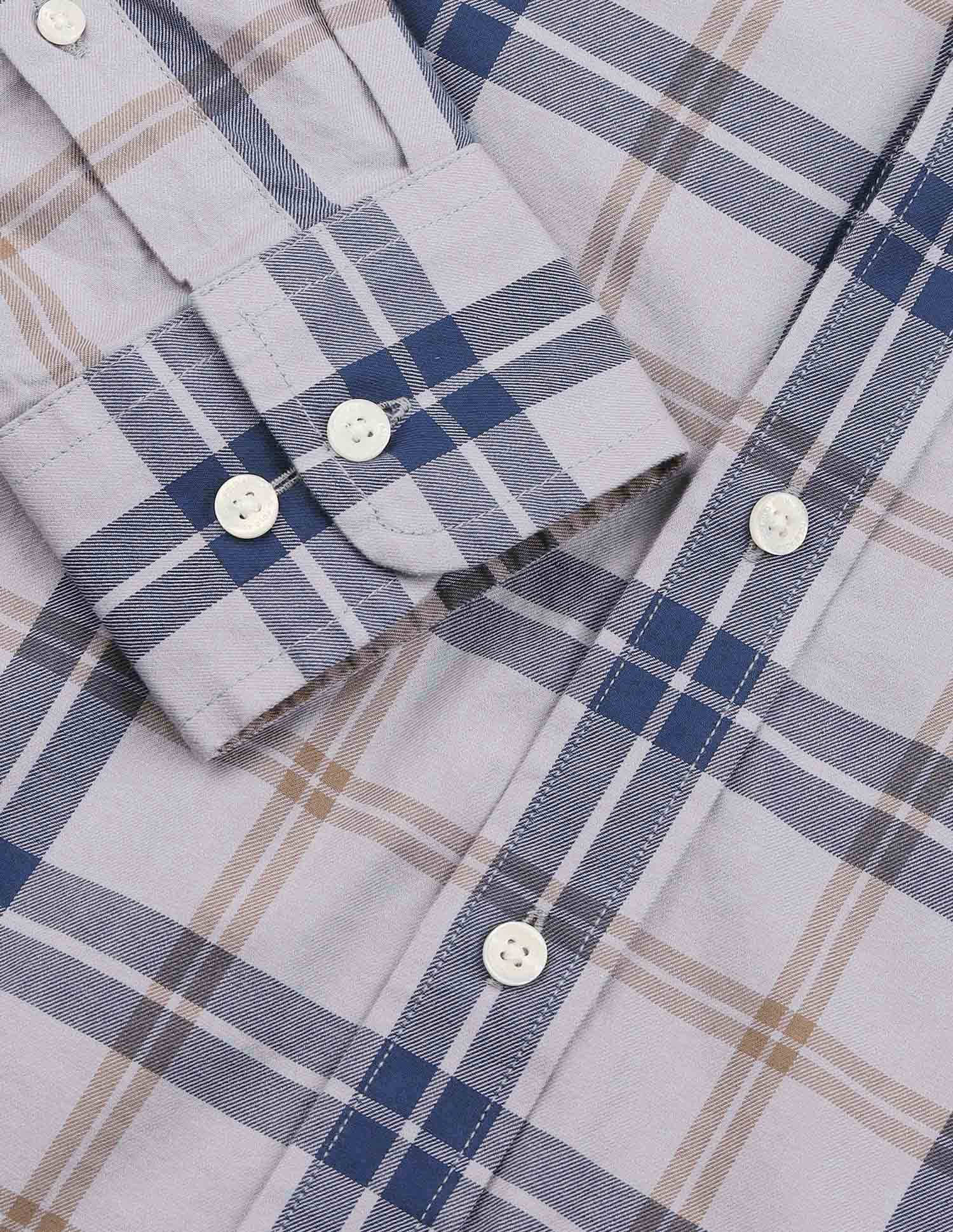 Plaid Checked Pure Cotton Shirt Light Grey - U.S. Polo Assn. India | Large