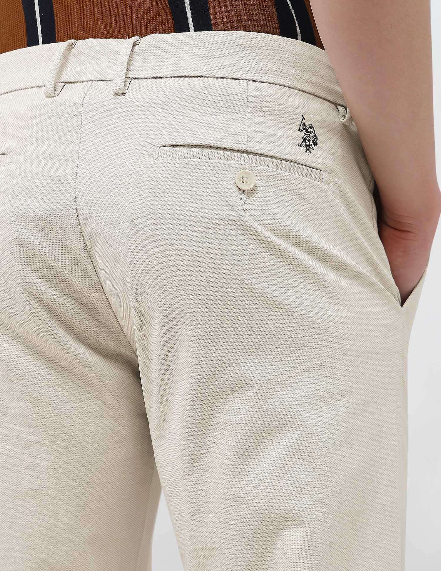 Textured Riley Straight Fit Trousers Beige - U.S. Polo Assn. India | Large