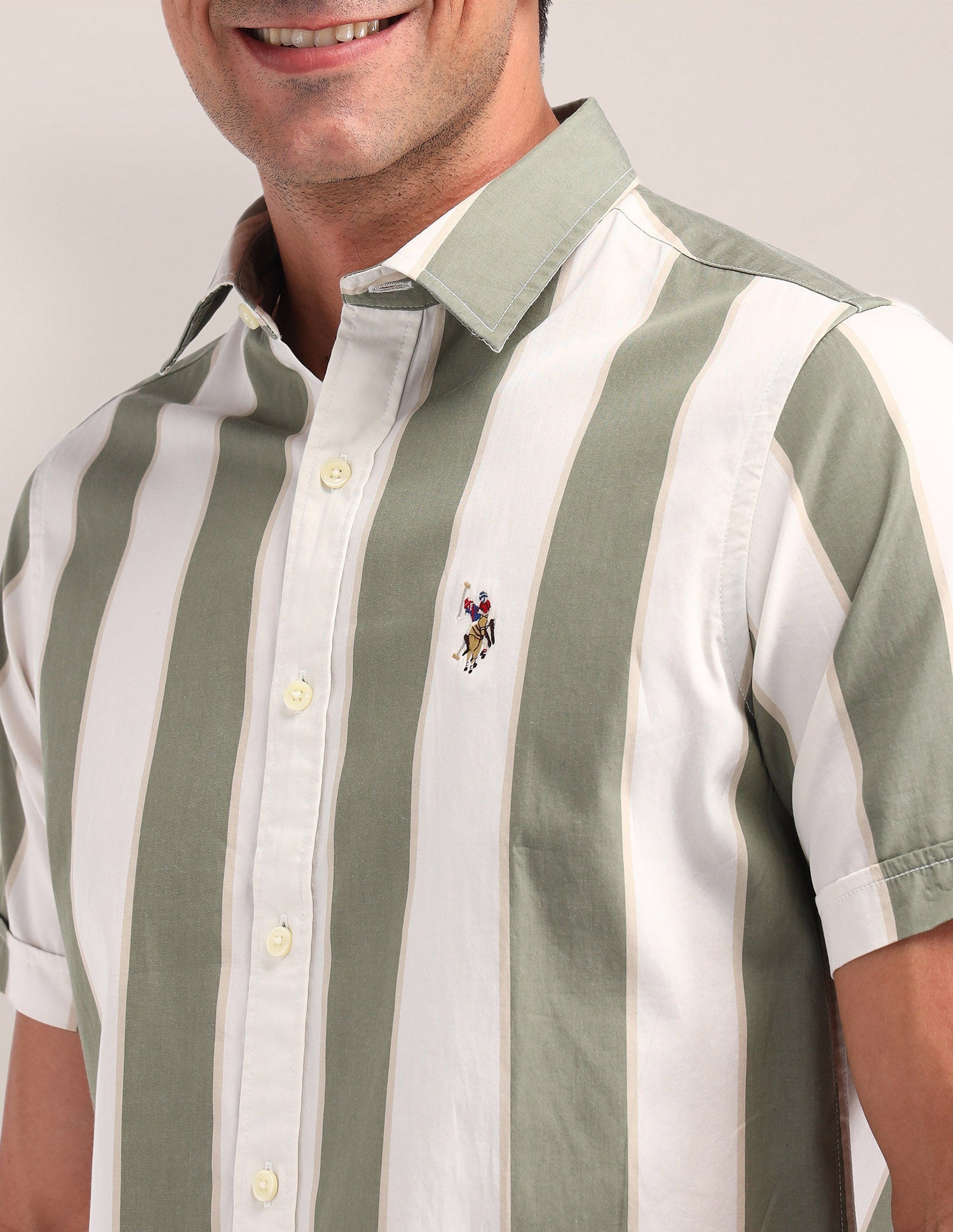 Vertical Striped Poplin Shirt Olive - U.S. Polo Assn. India | Large