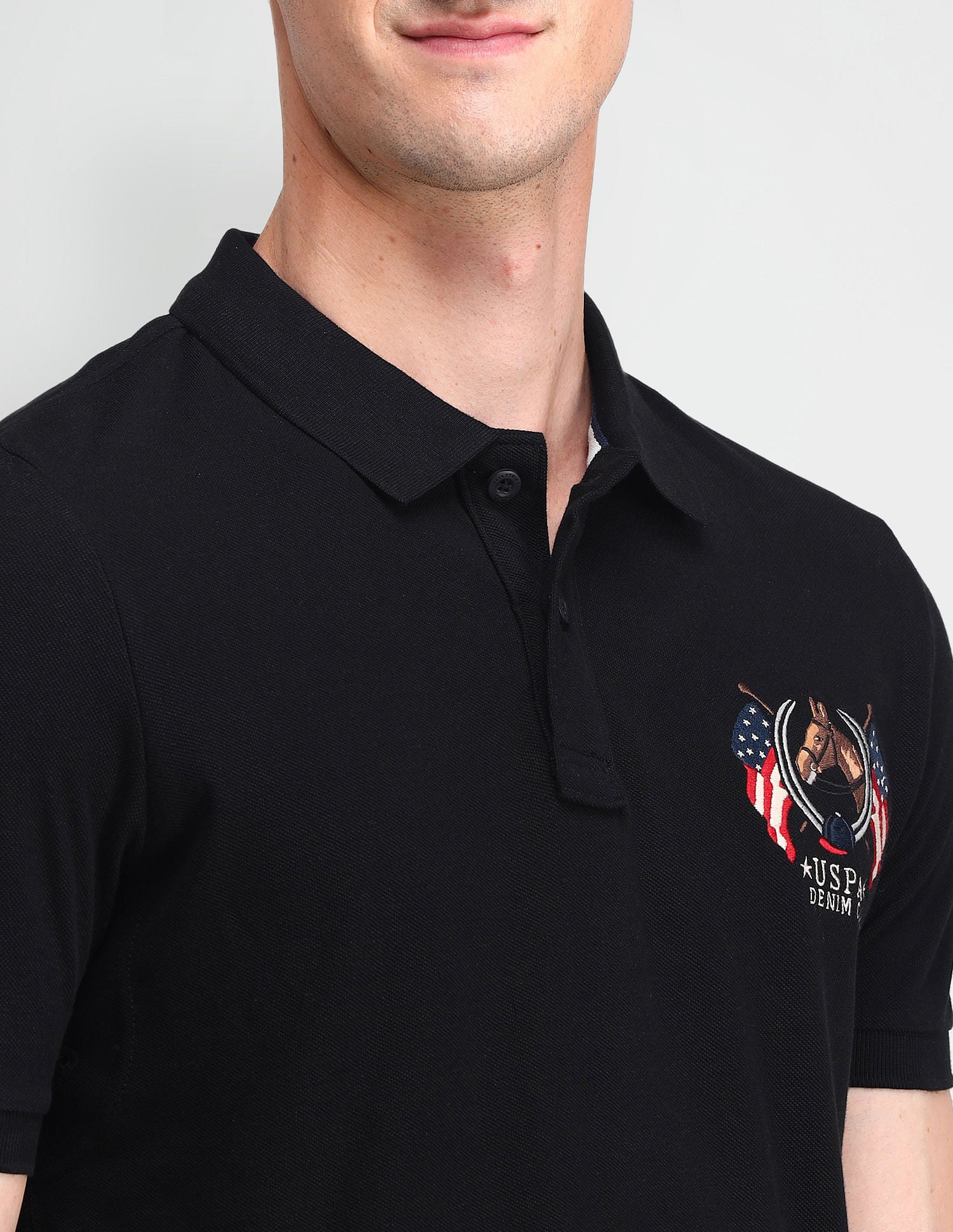 Brand Embroidered Cotton Polo Shirt Black - U.S. POLO ASSN. | Large
