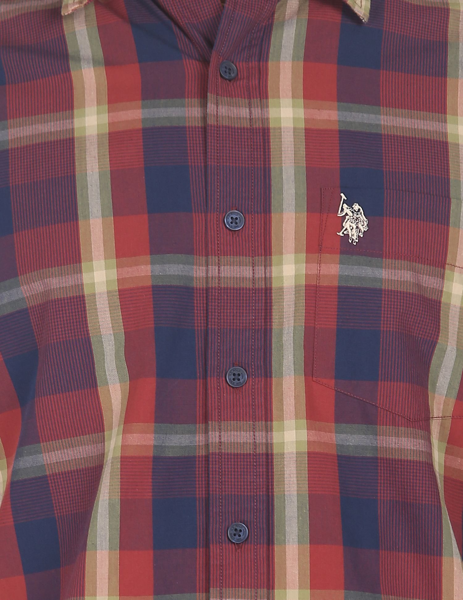 Men Maroon Spread Collar Check Casual Shirt Maroon - U.S. POLO ASSN. | Large
