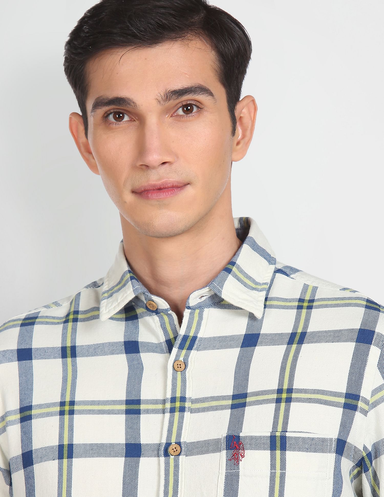 Pure Cotton Check Casual Shirt White and Blue - U.S. Polo Assn. India | Large