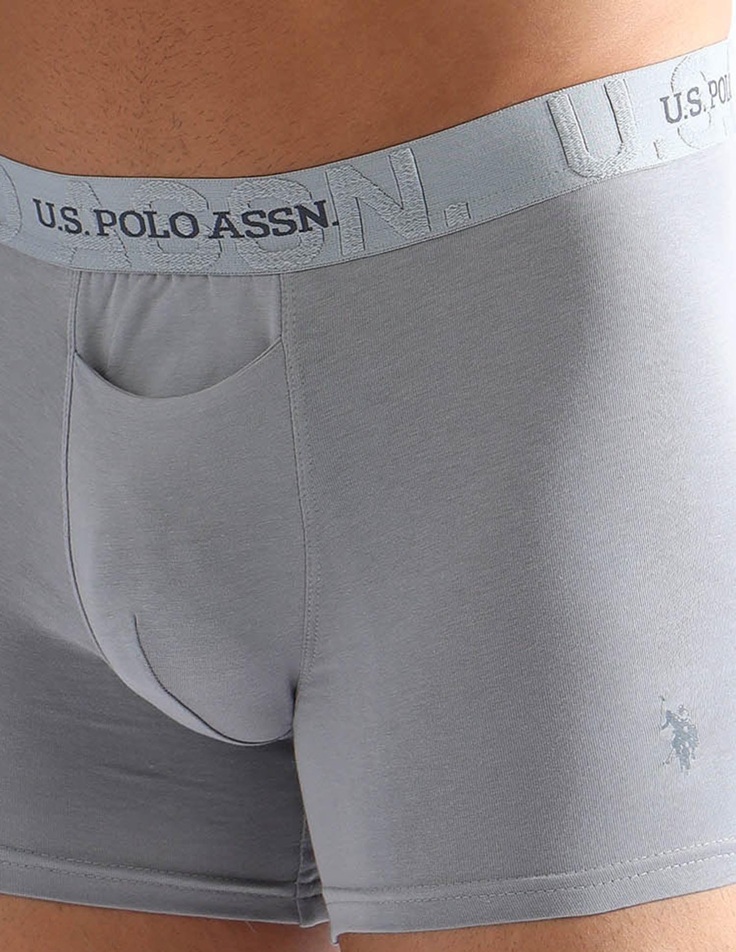 Elastic Waistband Ribbed Solid OET012 Trunks - Pack Of 2 Grey and Black - U.S. POLO ASSN. | Large