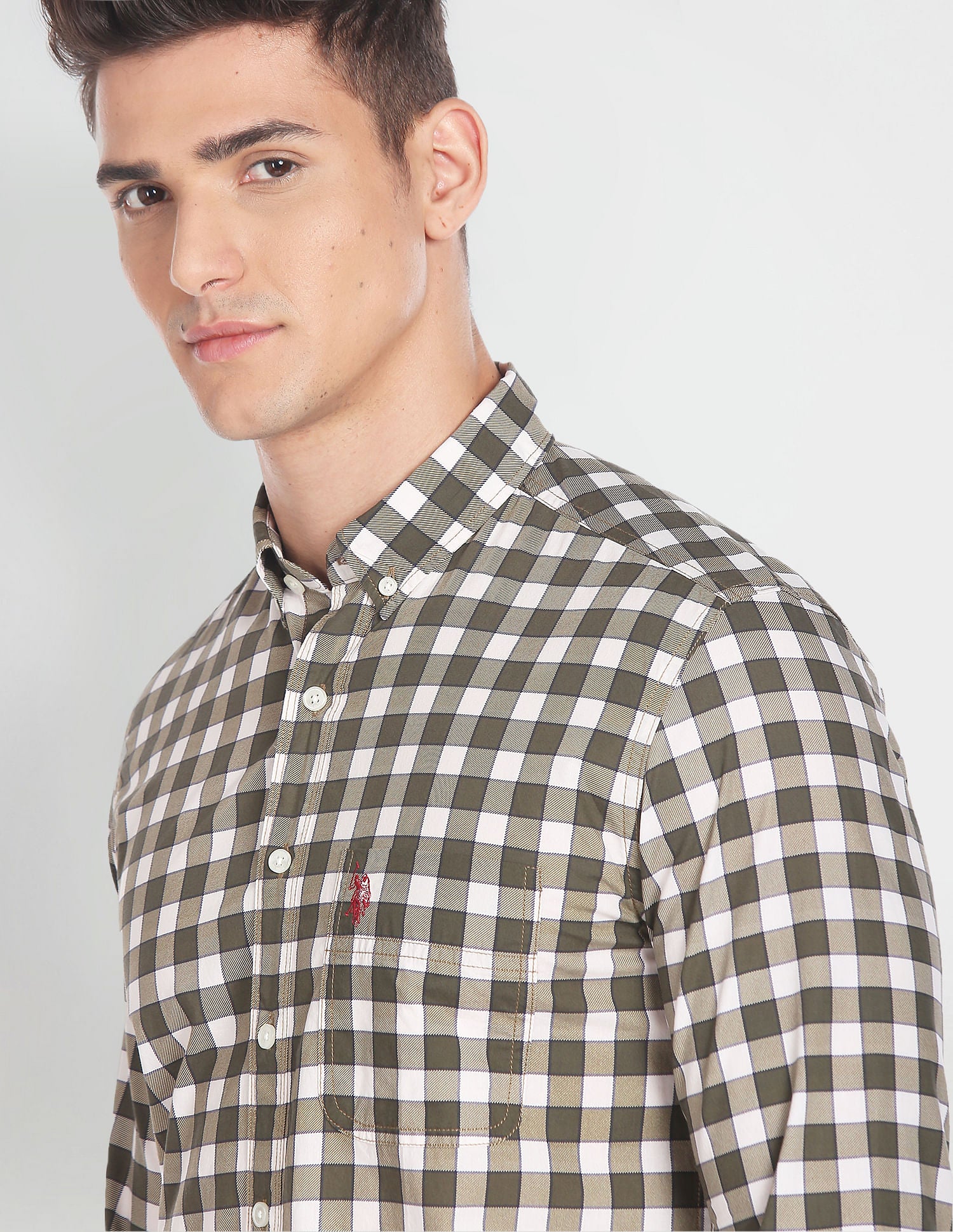 Gingham Slim Shirt Khaki - U.S. Polo Assn. India | Large