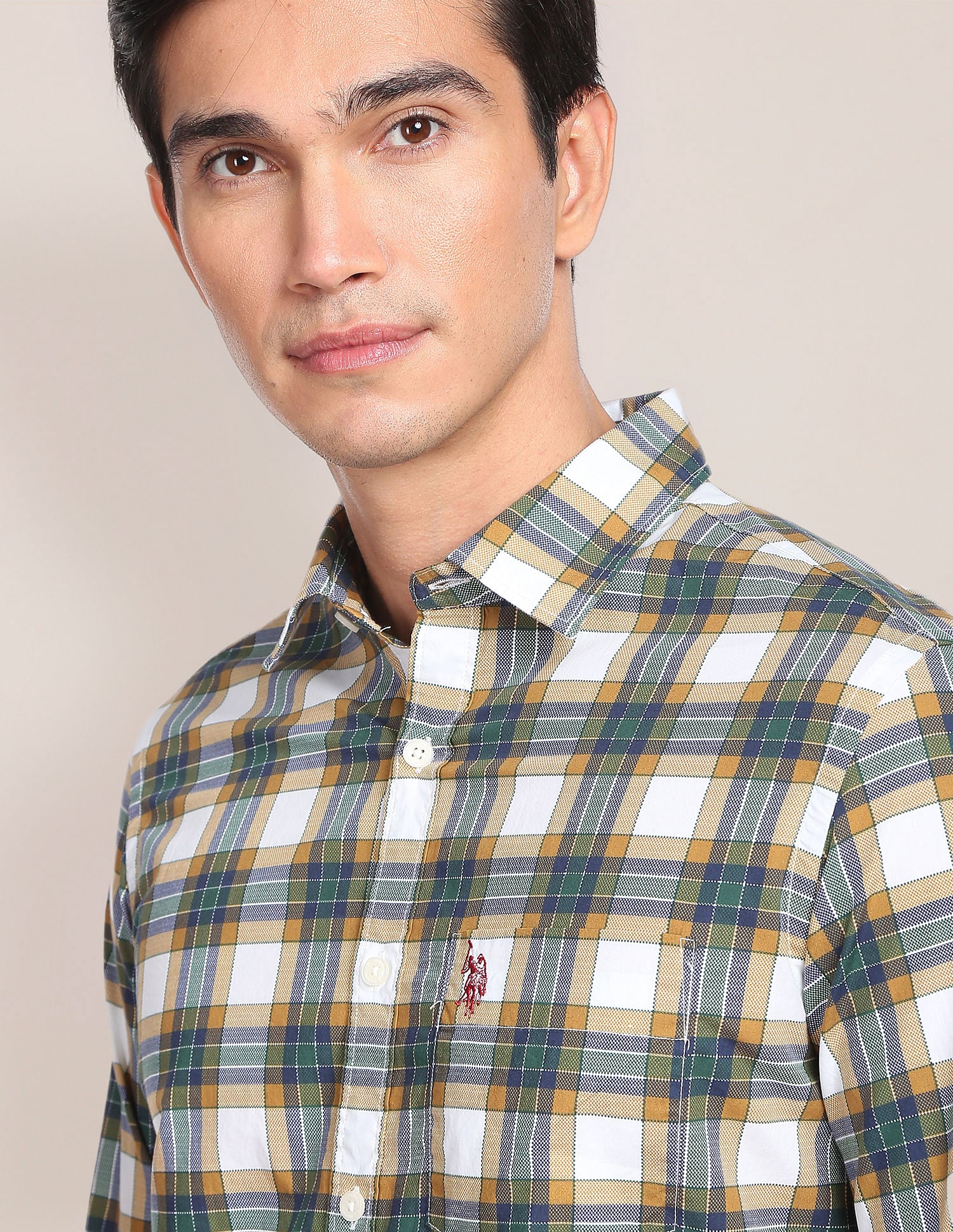 Tartan Check Cotton Casual Shirt Mustard, Green and Navy - U.S. Polo Assn. India | Large