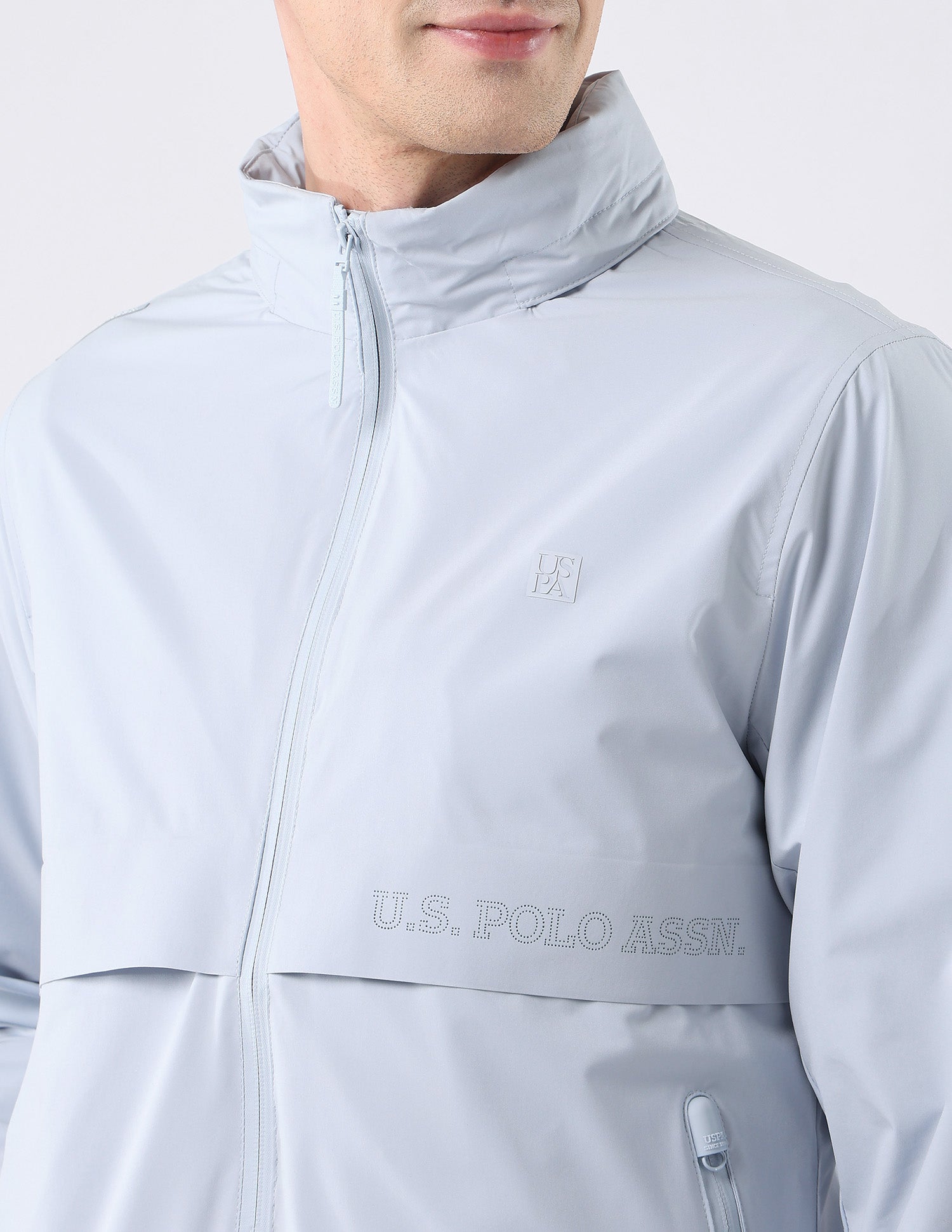 Solid Regular Fit Detachable Hood Jacket Light Blue - U.S. Polo Assn. India | Large