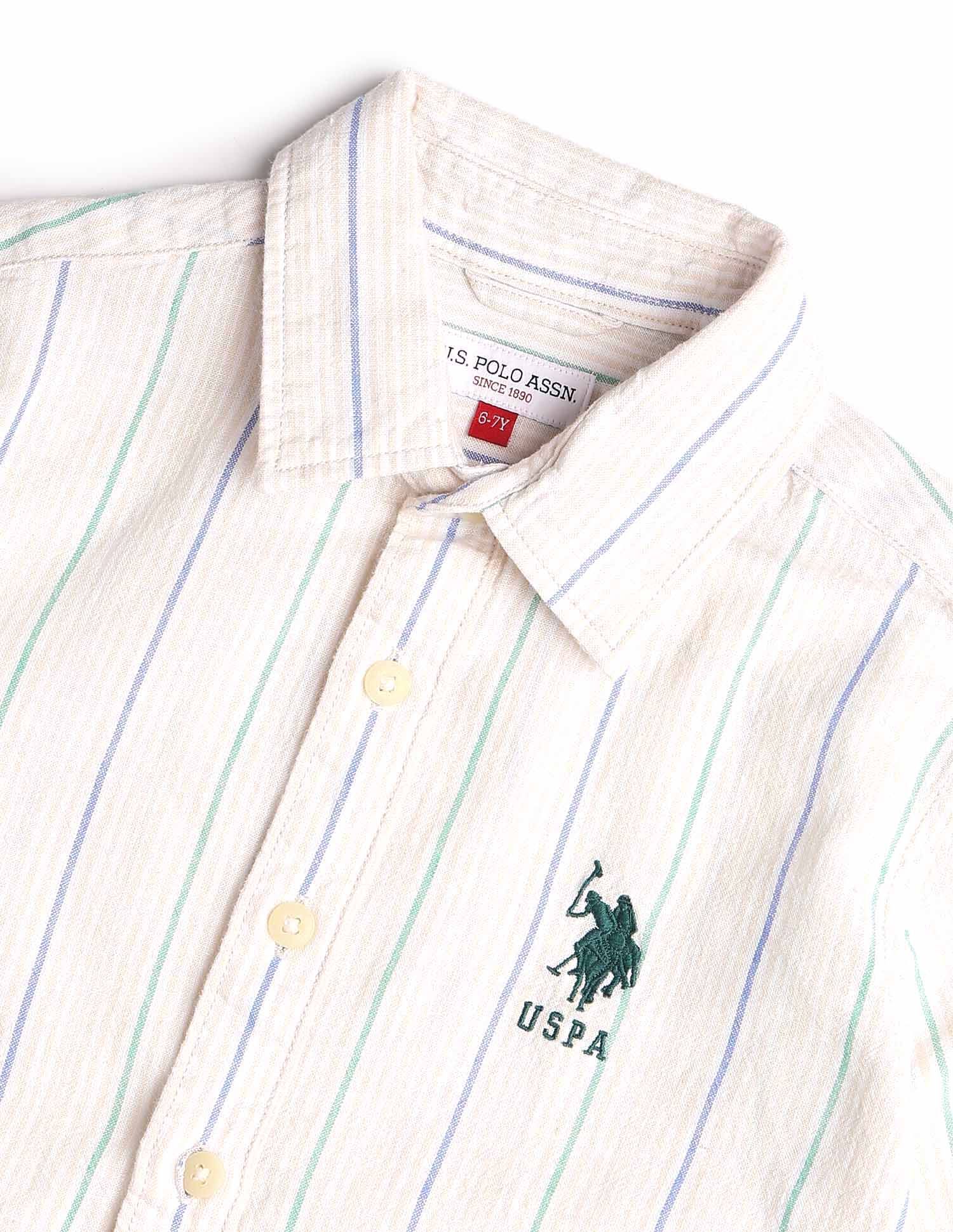 Boys Vertical Striped Regular Fit Shirt Turquoise - U.S. POLO ASSN. | Large