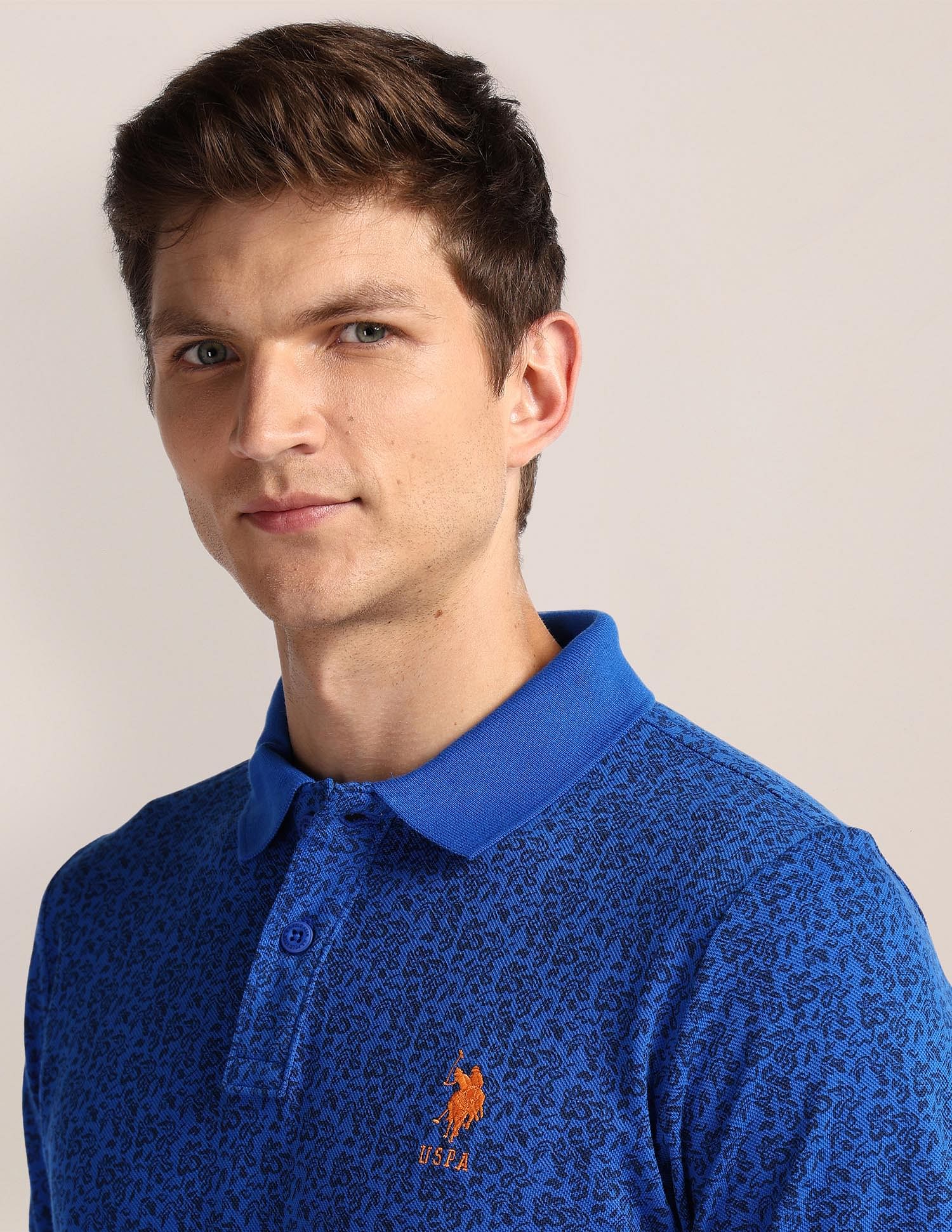 Floral Print Slim Fit Polo Shirt Blue - U.S. POLO ASSN. | Large