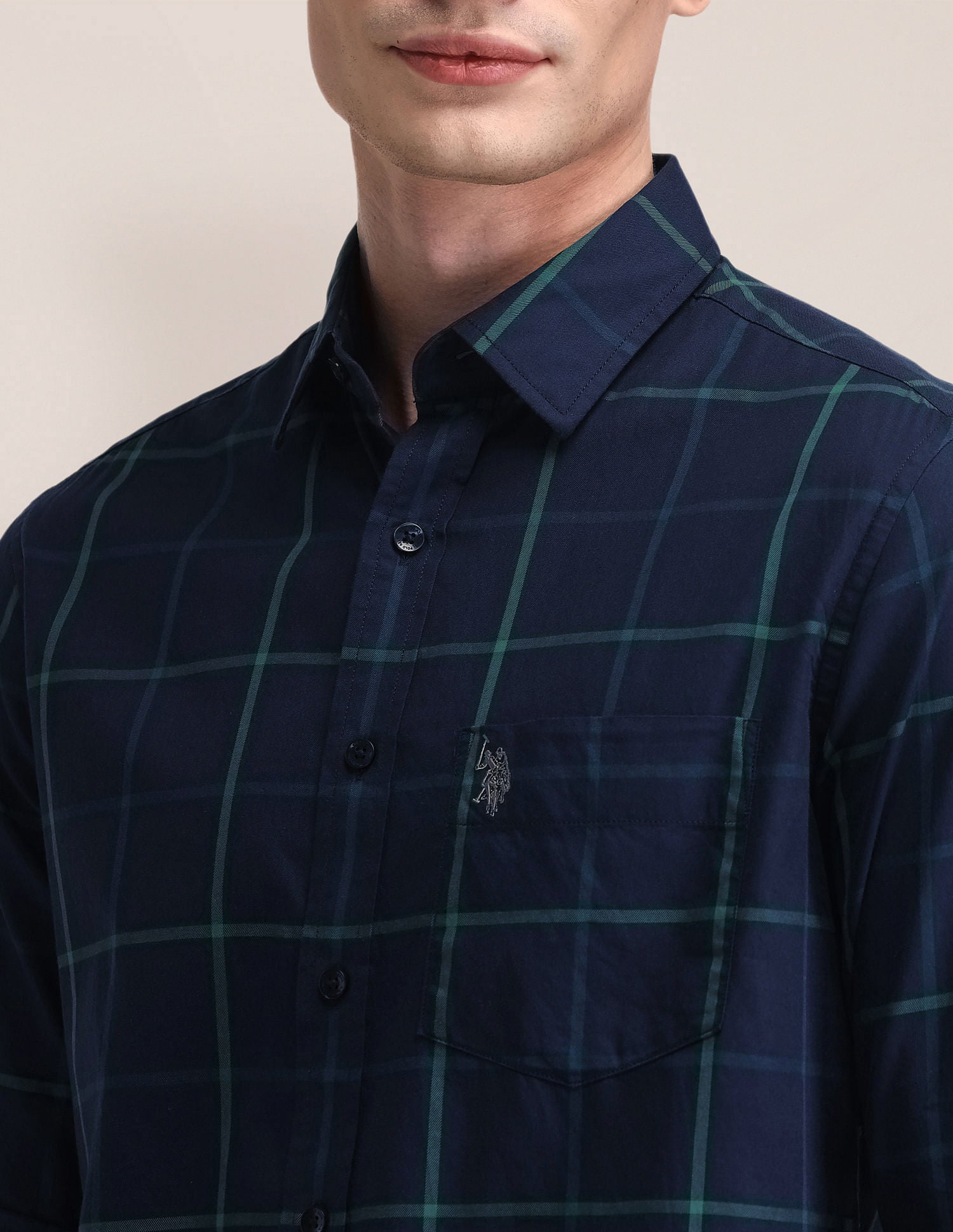 Windowpane Checked Tailored Fit Shirt Navy - U.S. Polo Assn. India | Large
