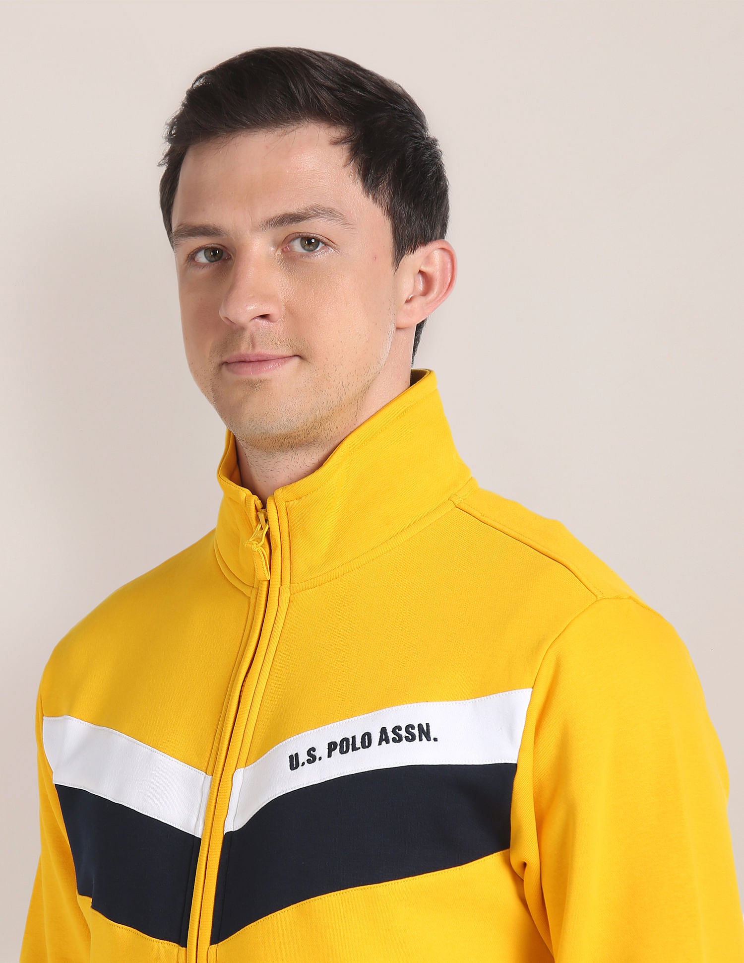 High Neck Brand Striped Sweatshirt Yellow - U.S. POLO ASSN. | Large