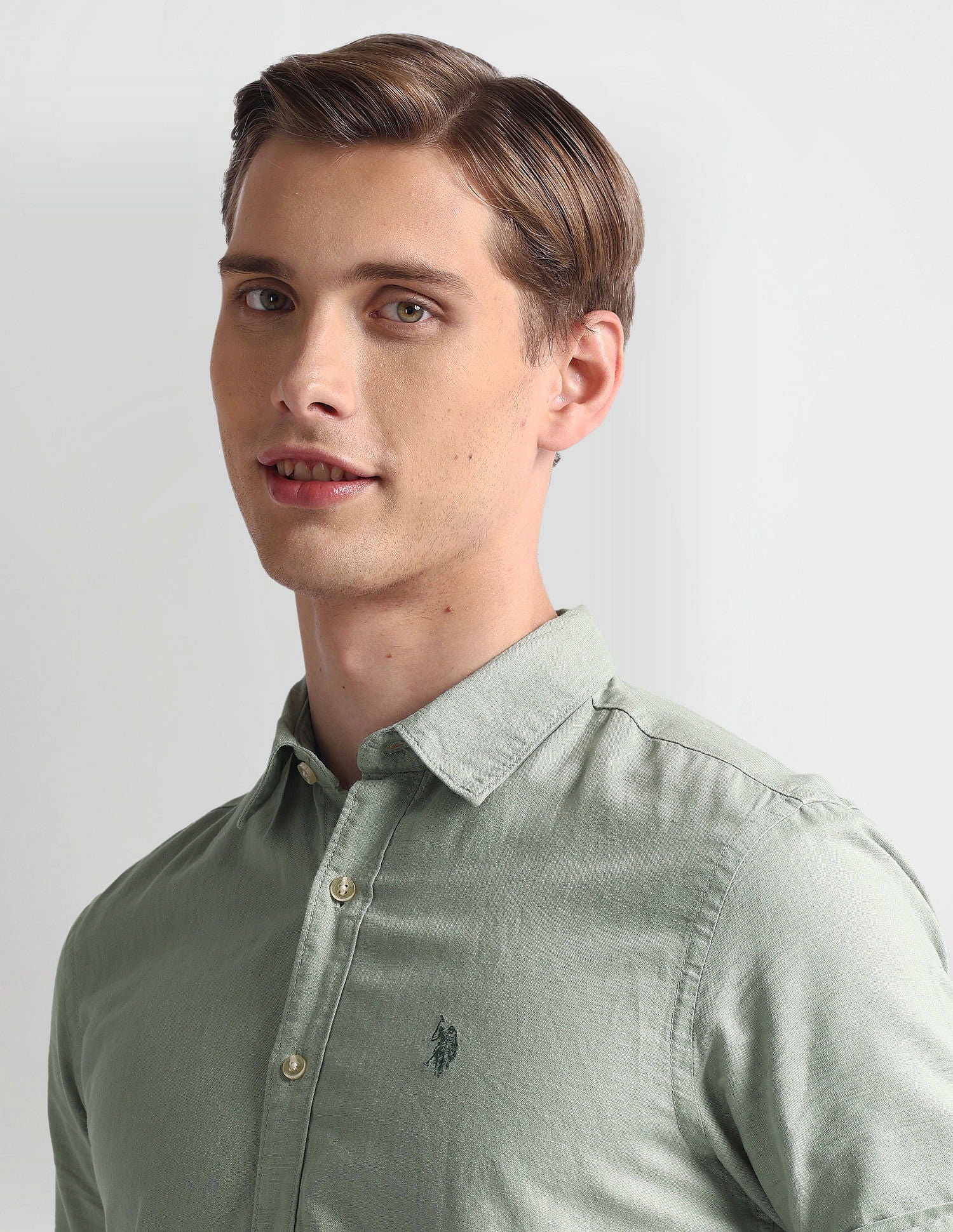 Slim Fit Short Sleeve Shirt Light Green - U.S. Polo Assn. India | Large