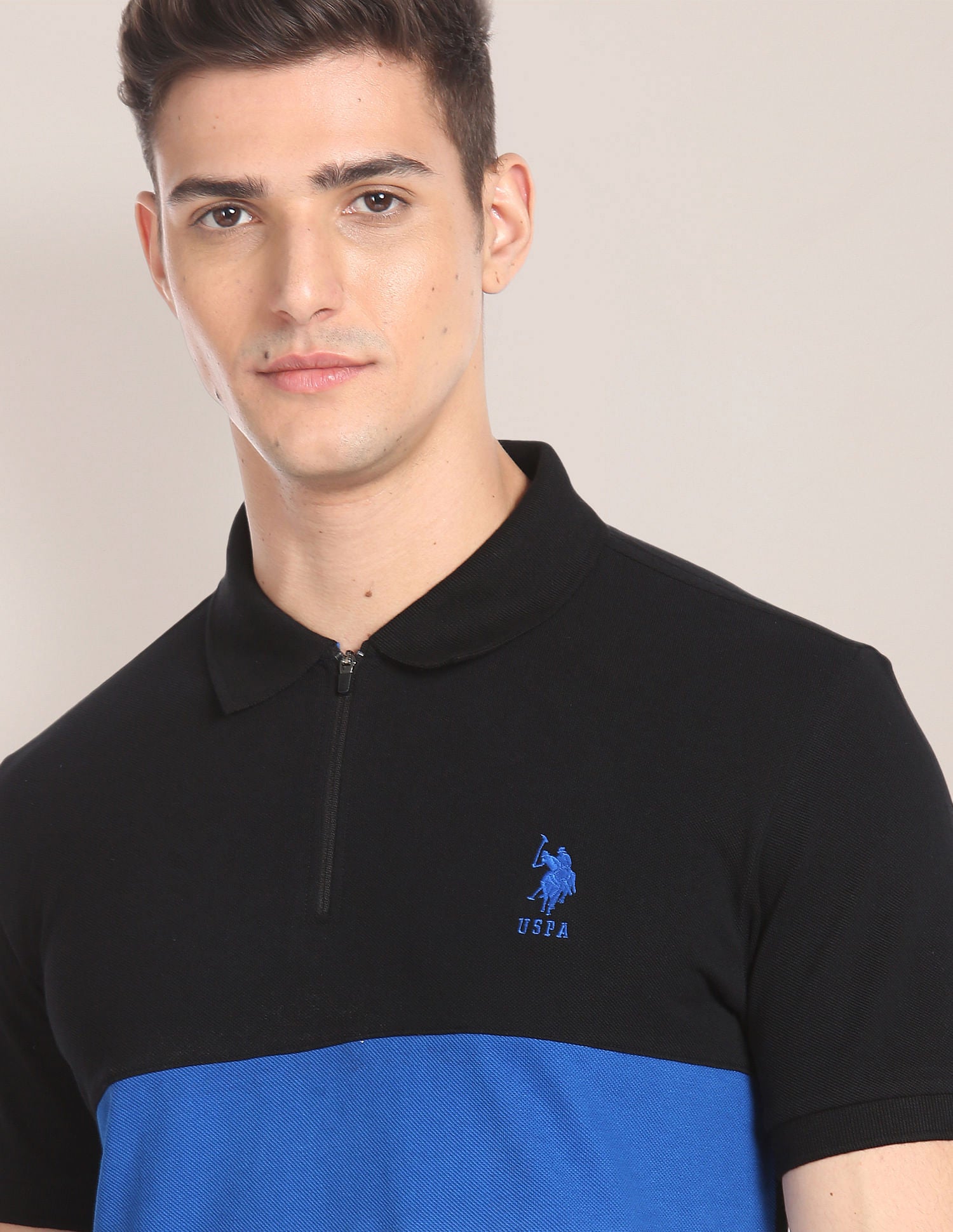 Colour Block Slim Polo Shirt Black - U.S. POLO ASSN. | Large