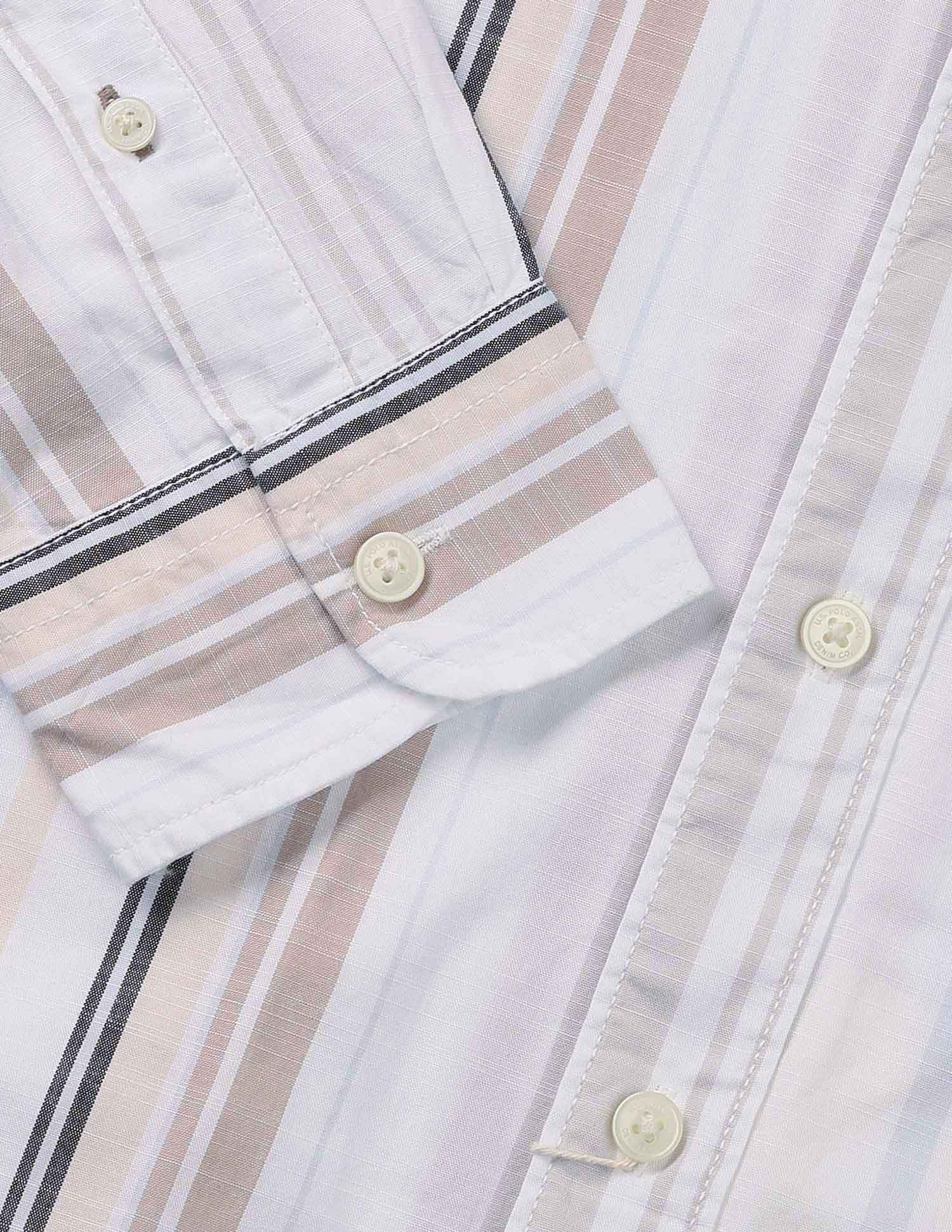 Vertical Striped Regular Fit Poplin Shirt Ivory - U.S. Polo Assn. India | Large