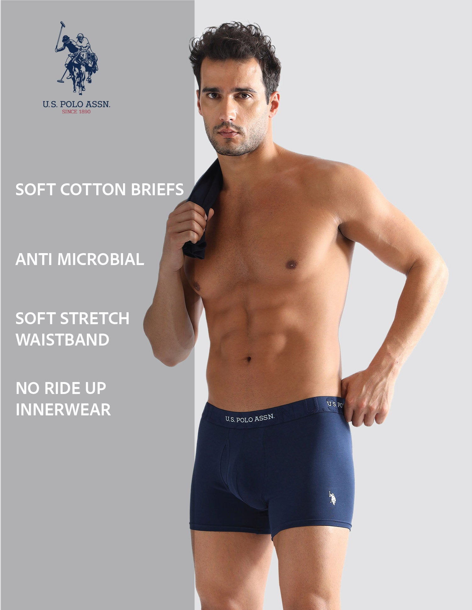 Anti Microbial Solid ET007 Trunks - Pack of 1 Navy - U.S. POLO ASSN. | Large