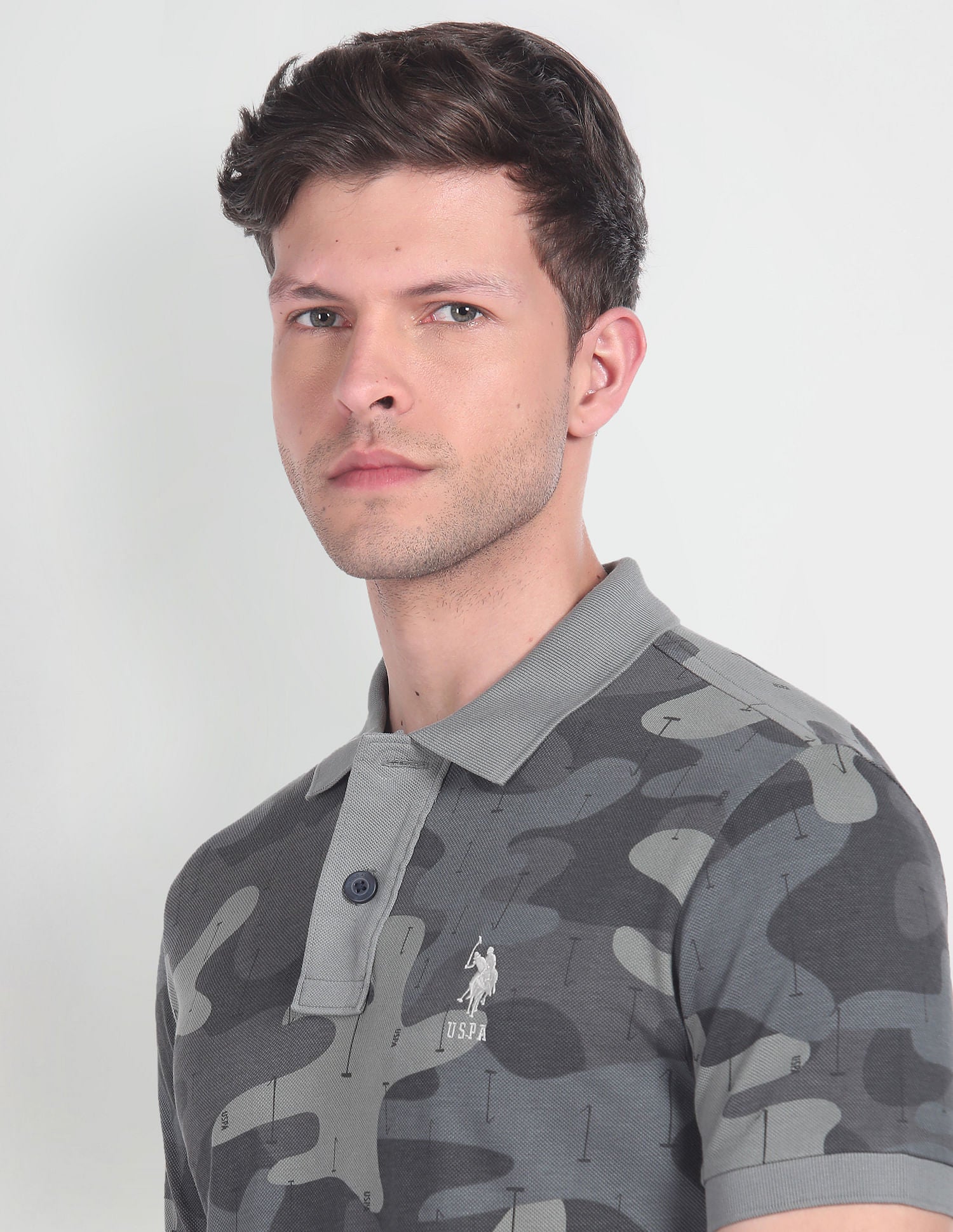 Camouflage Print Cotton Polo Shirt Grey - U.S. Polo Assn. India | Large