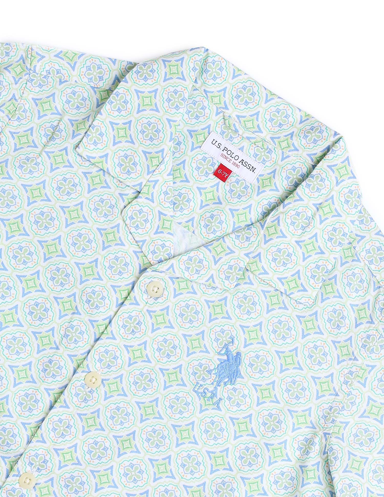 Boys Geometric Printed Regular Fit Shirt Light Green - U.S. POLO ASSN. | Large