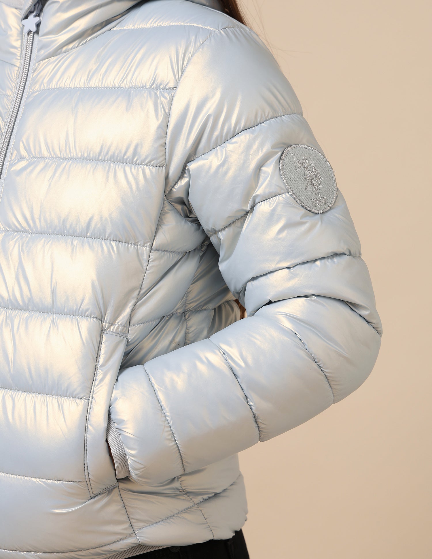 Girls Nylon Puffer Jacket Light Blue - U.S. POLO ASSN. | Large