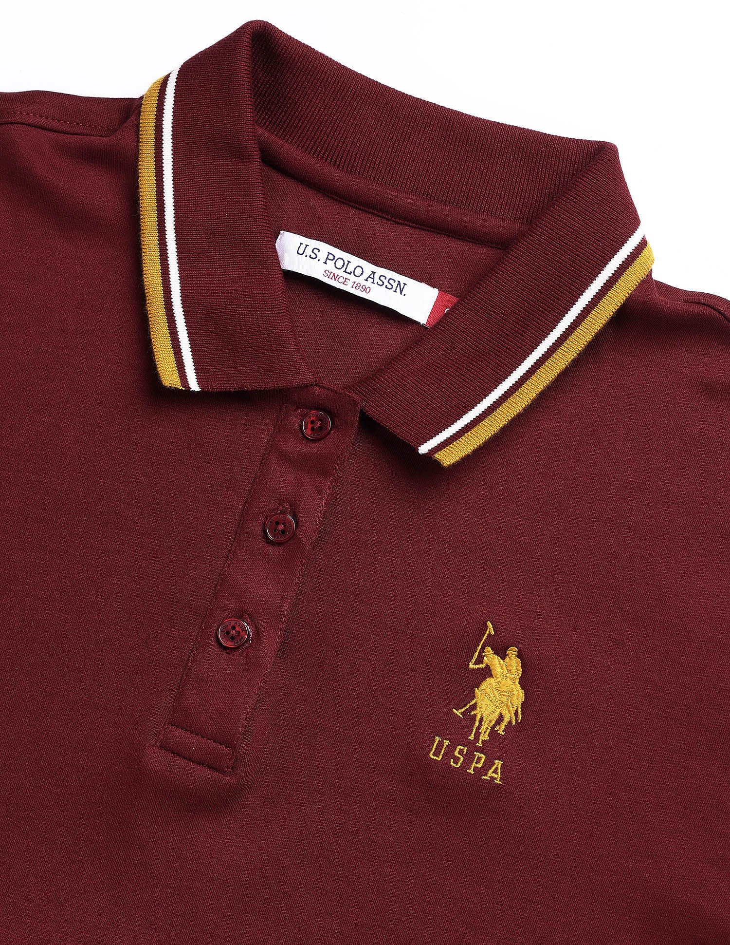 Polo Collar Cotton Tshirt With Tipping Maroon - U.S. Polo Assn. India | Large