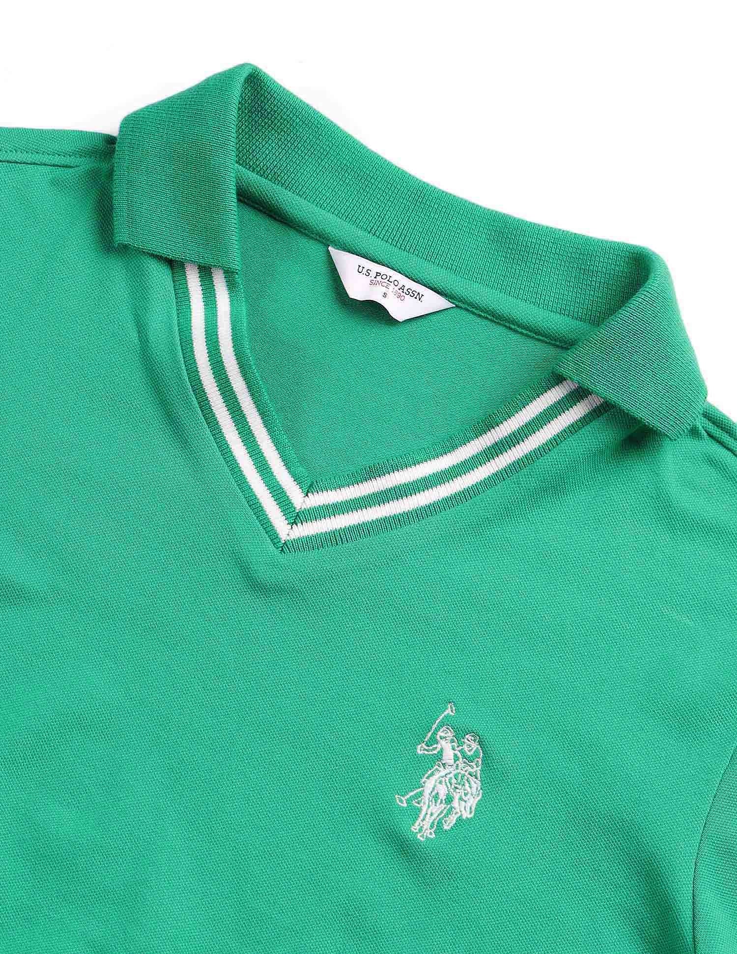 Tipped V-Neck Solid Polo Shirt Green - U.S. POLO ASSN. | Large