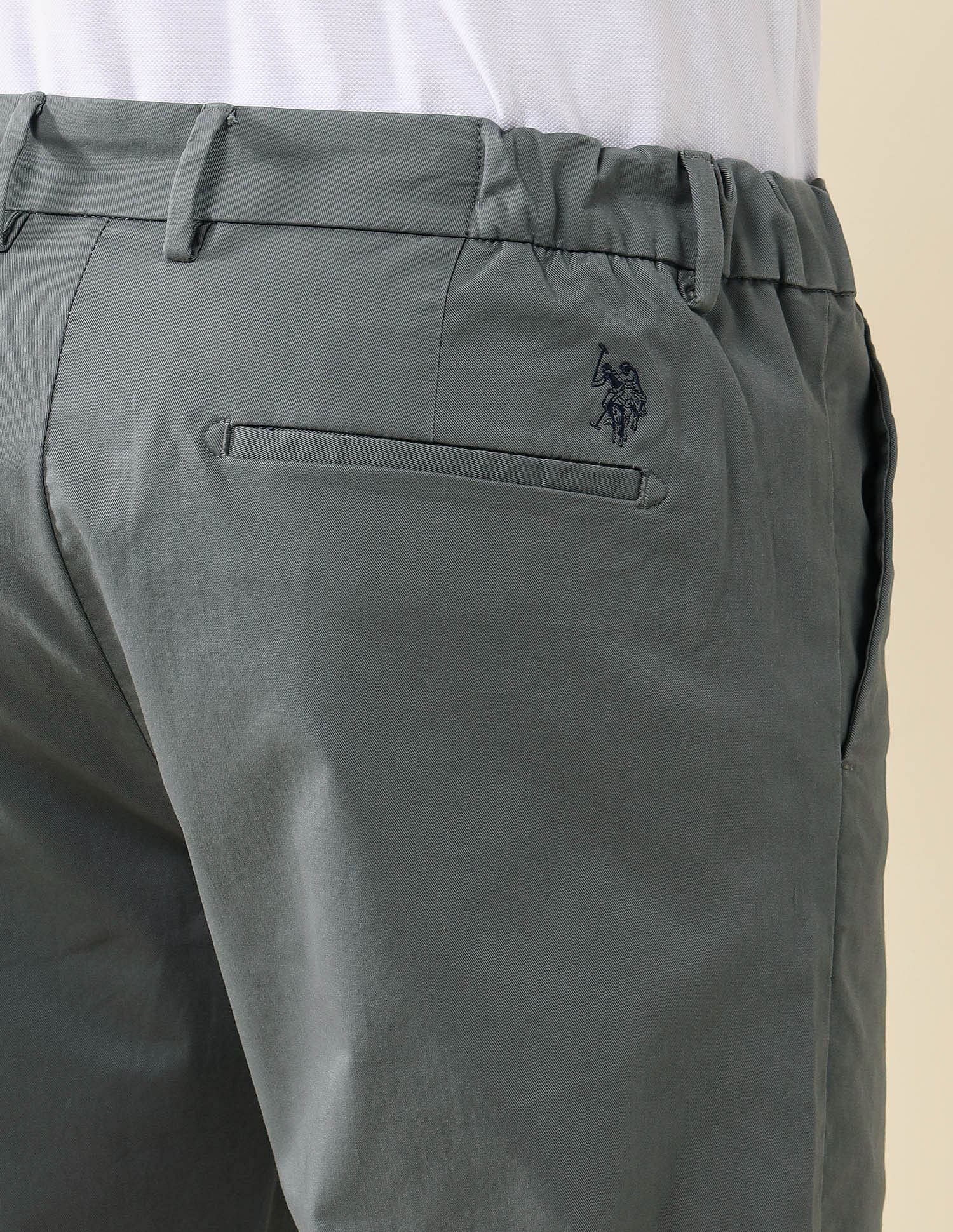 Elasticized Waist Straight Fit Trousers Light Grey - U.S. POLO ASSN. | Large