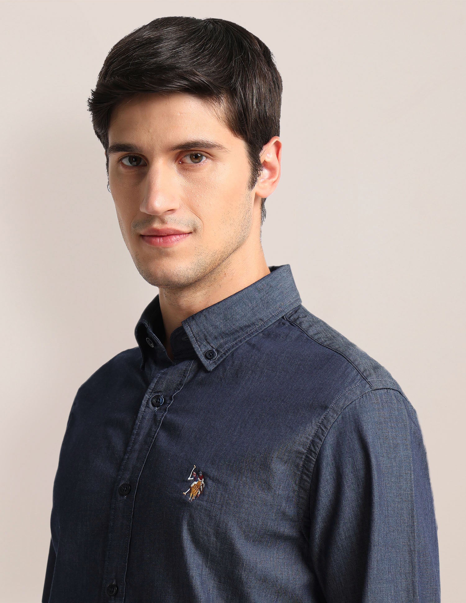 Tailored Fit Chambray Shirt Indigo - U.S. Polo Assn. India | Large