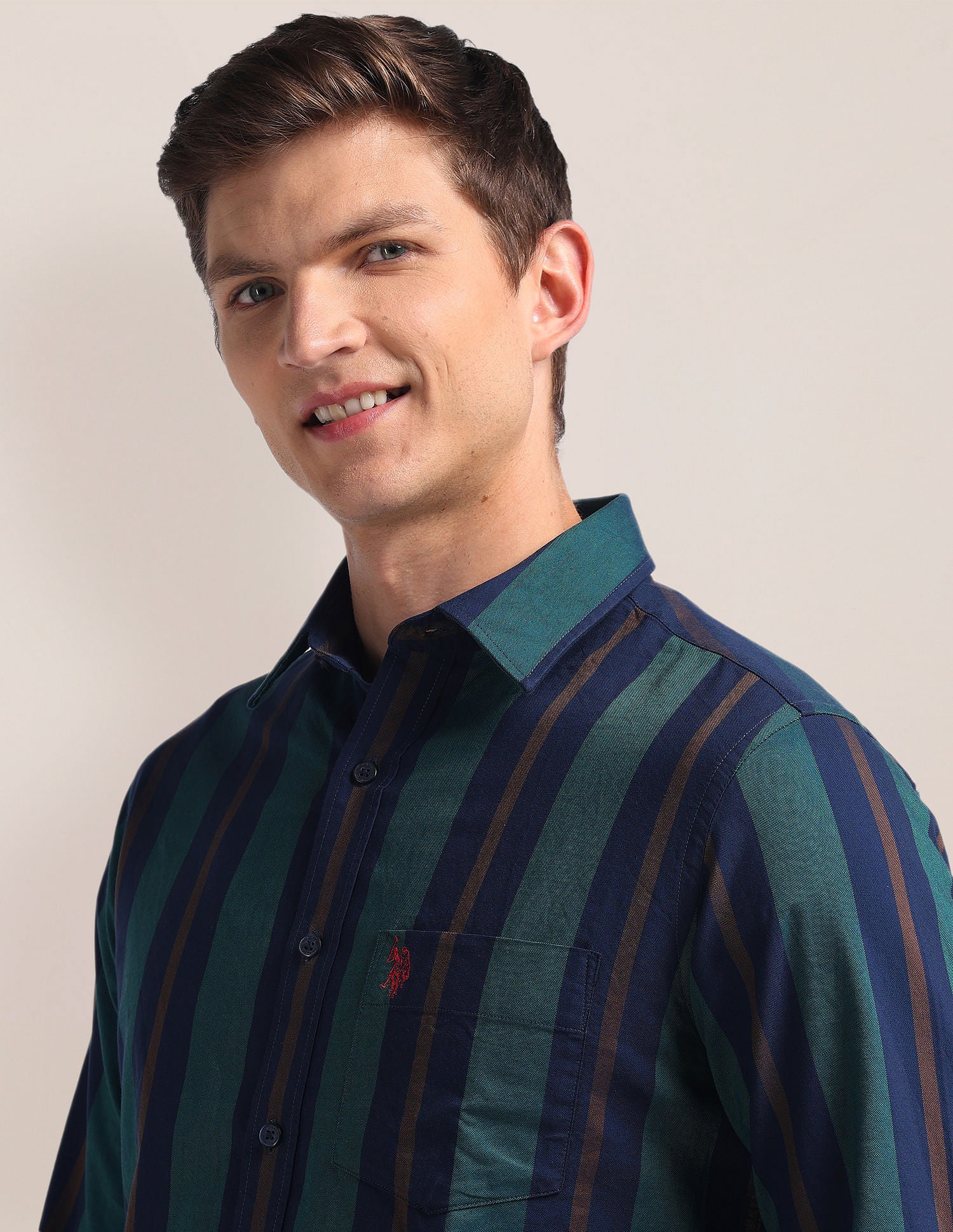 Tailored Vertical Stripes Shirt Dark Green - U.S. Polo Assn. India | Large