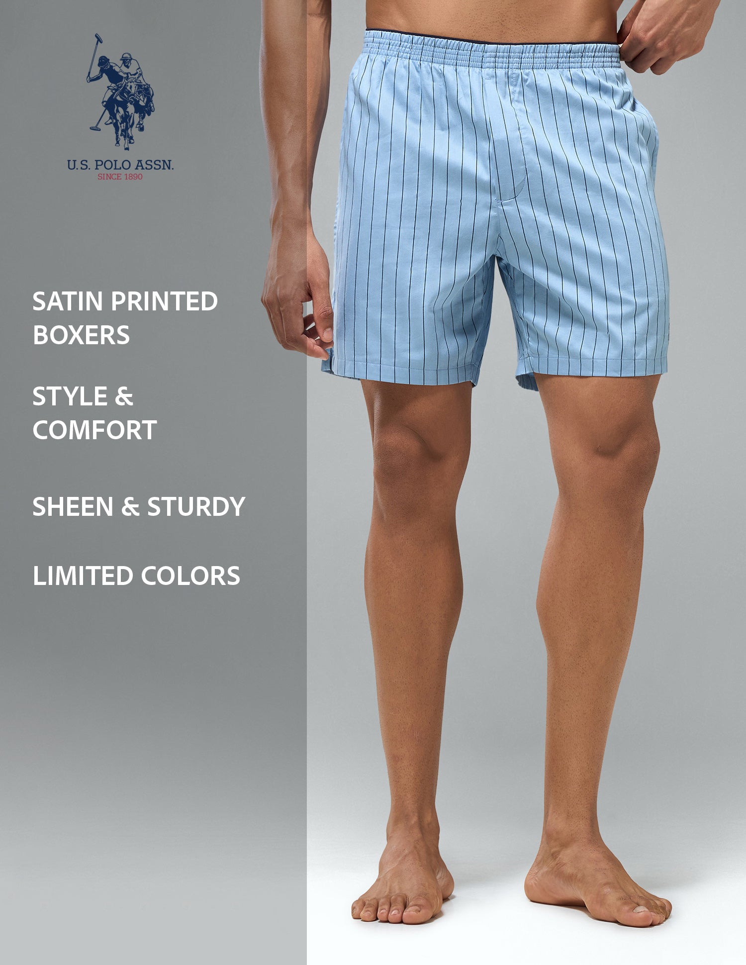 Printed Mid Rise OEX22 Boxer Shorts Light Blue - U.S. Polo Assn. India | Large