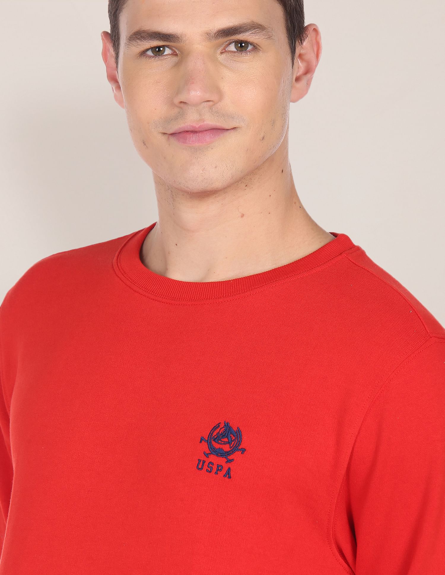 Solid Crew Neck Sweatshirt Red - U.S. Polo Assn. India | Large