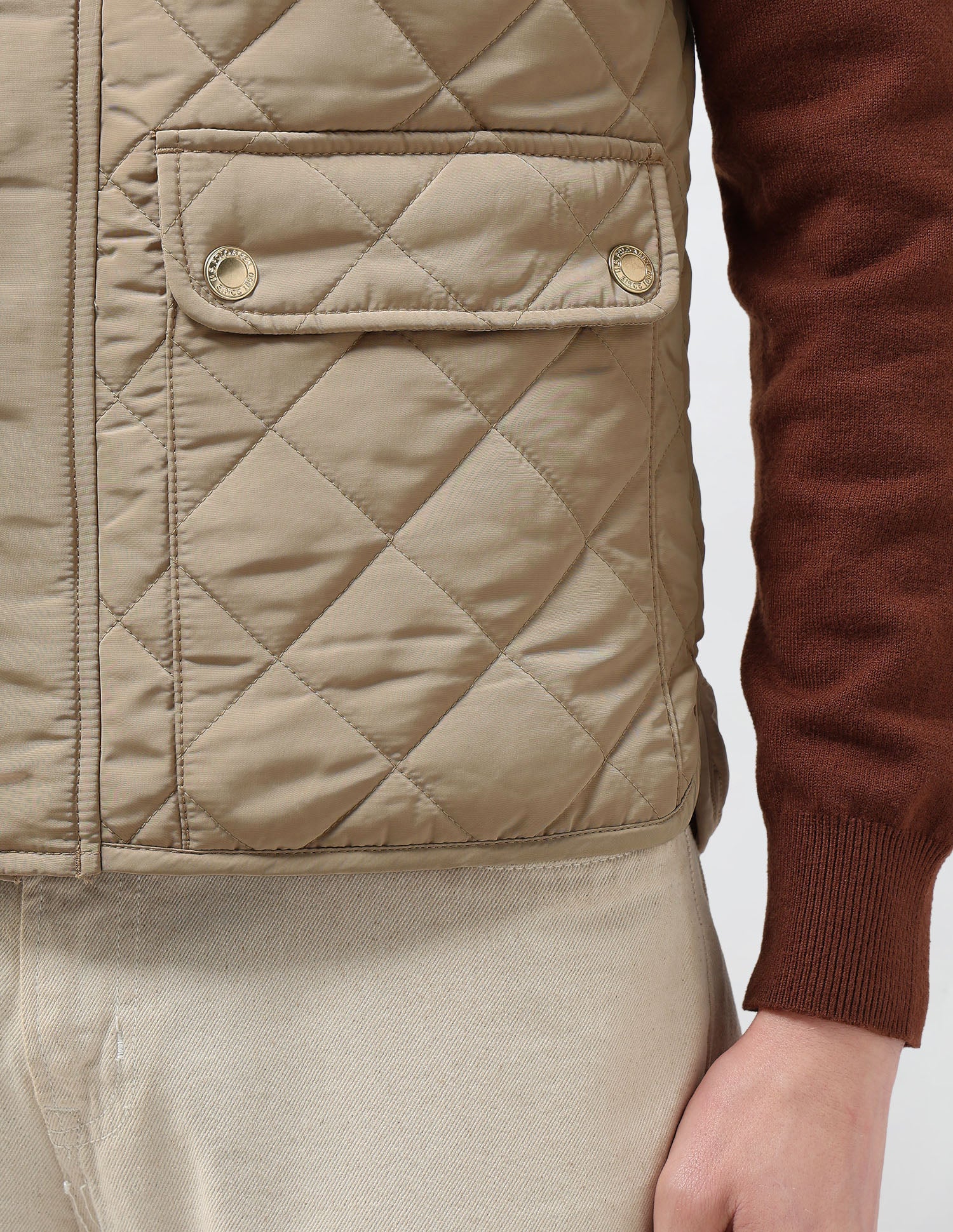 High Neck Solid Quilted Jacket Beige - U.S. POLO ASSN. | Large