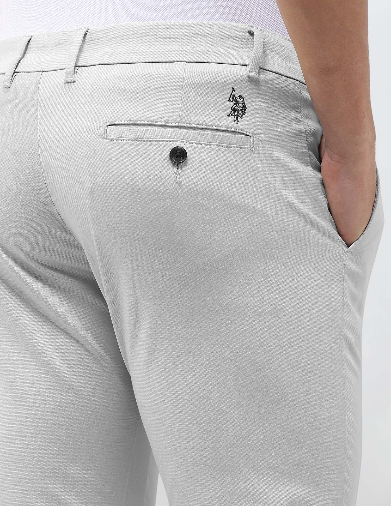 Denver Slim Fit Dobby Trousers Light Grey - U.S. Polo Assn. India | Large